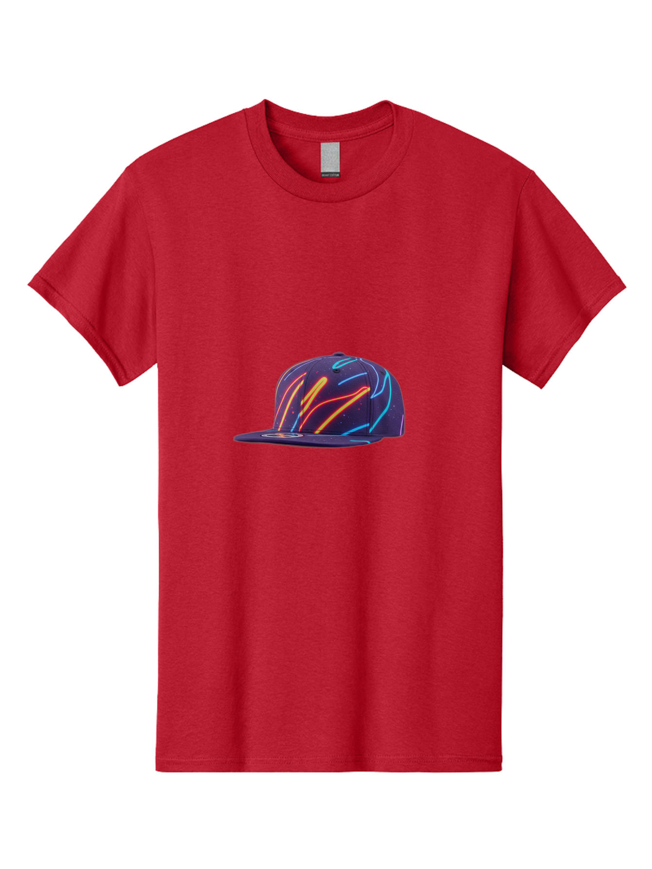 Neon-Baseball-Cap Men'S Graphic Tee, 100% Cotton, Comfortable Casual Summer Wear, Machine Washable, Baseball Cap, Neon Lights, Swirling Patterns, Vibrant Colors, Streetwear Fashion, Trendy Accessories, Glow-In-The-Dark, Neon Designs, Bad360
