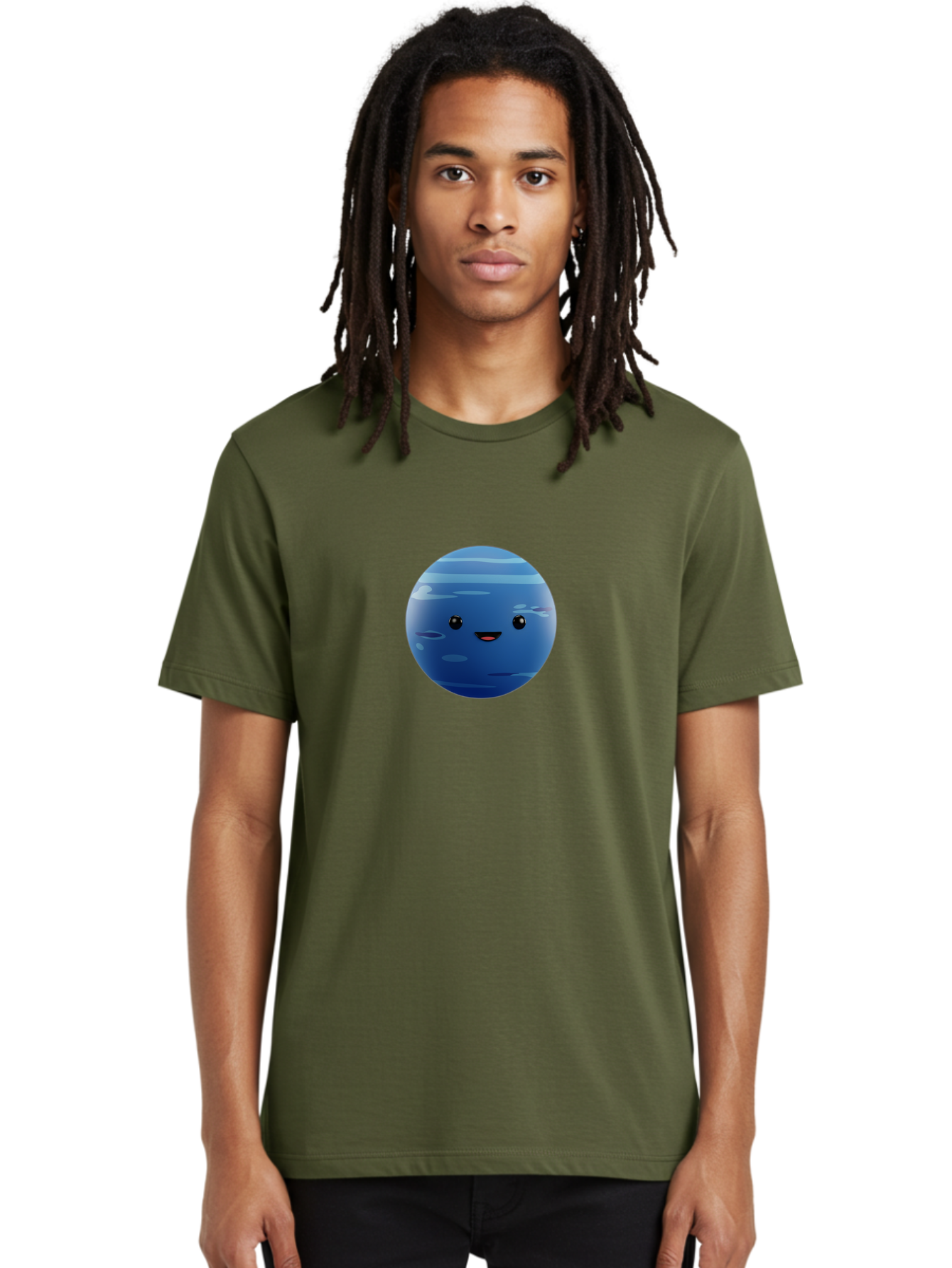 Neptune Men'S Graphic Tee, 100% Cotton, Comfortable Casual Summer Wear, Machine Washable, Cartoon Neptune, Smiling Planet, Blue Planet, Gas Giant, Solar System, Cartoon Character, Astronomy, Space Bad362