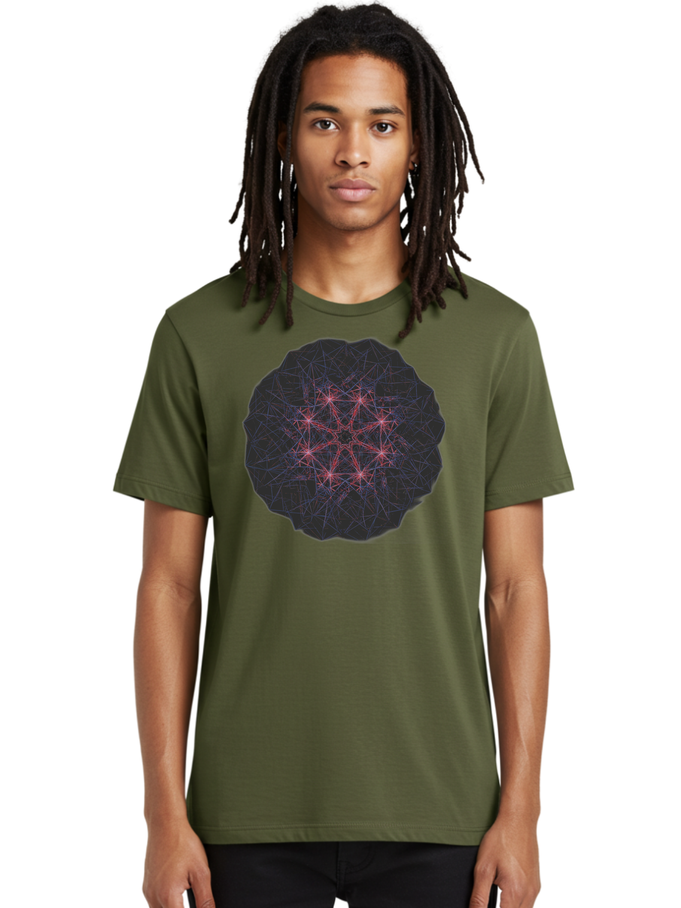 Network-Cluster Men'S Graphic Tee, 100% Cotton, Comfortable Casual Summer Wear, Machine Washable, Complex Network, Interconnected Nodes, Red And Blue Lines, Futuristic Design, Abstract Pattern, Web-Like Structure, Technological Innovation, Bad363