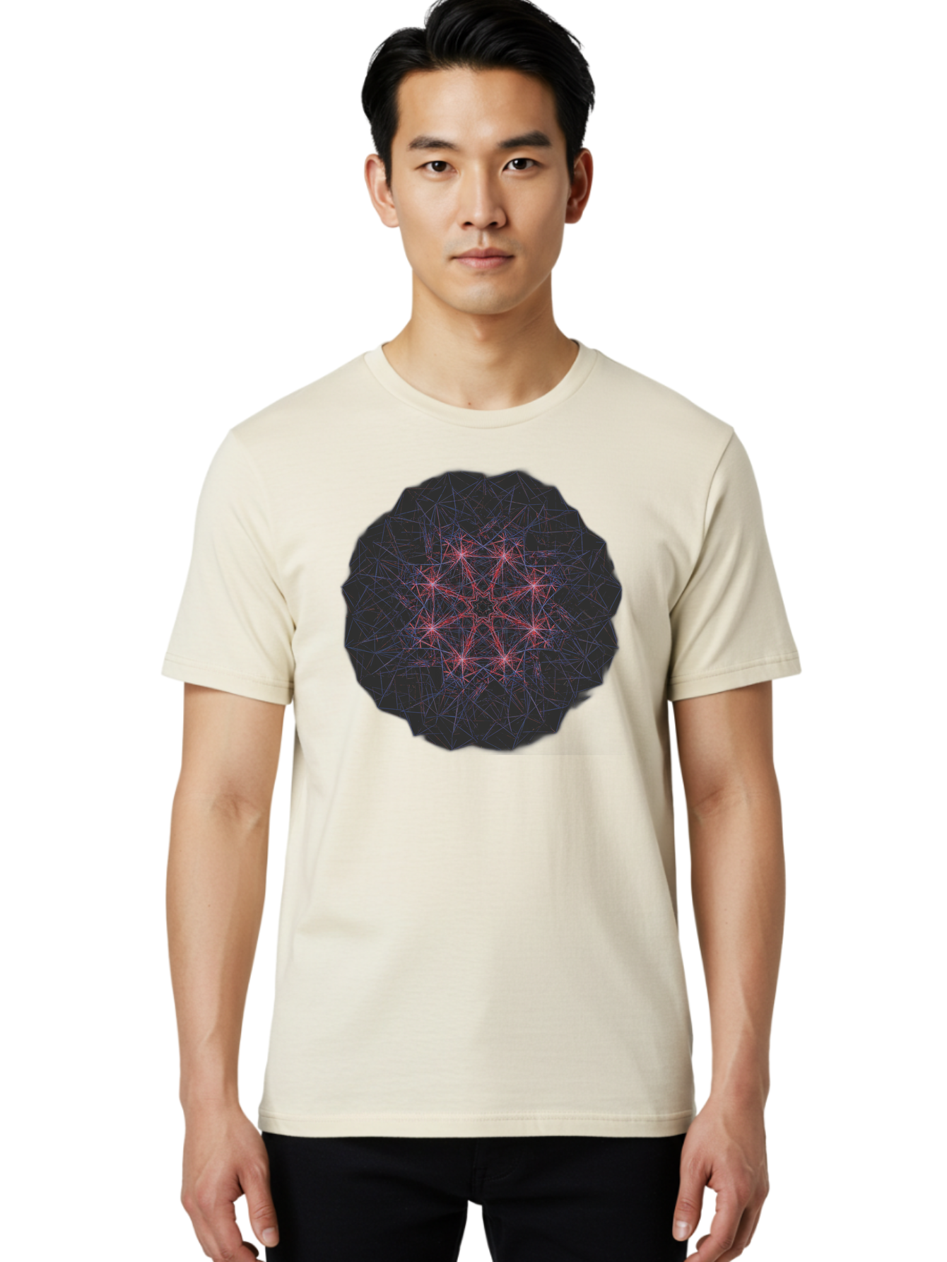 Network-Cluster Men'S Graphic Tee, 100% Cotton, Comfortable Casual Summer Wear, Machine Washable, Complex Network, Interconnected Nodes, Red And Blue Lines, Futuristic Design, Abstract Pattern, Web-Like Structure, Technological Innovation, Bad363