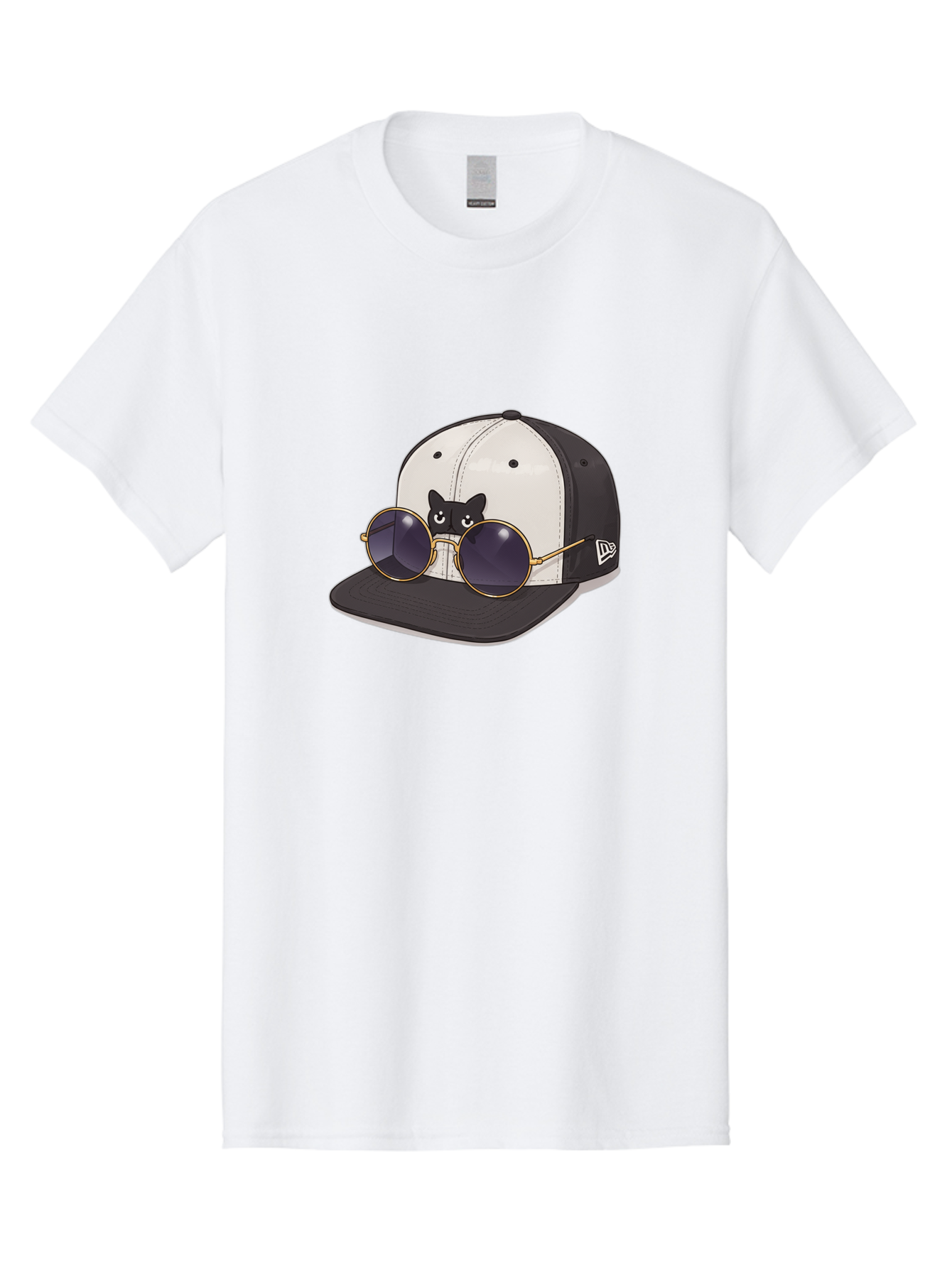 New-Era-Baseball-Cap Men'S Graphic Tee, 100% Cotton, Comfortable Casual Summer Wear, Machine Washable, Black And White Baseball Cap, New Era Logo, Cool Cat Design, Gold Aviator Sunglasses, Trendy Fashion Accessory, Stylish Hat, Bad365
