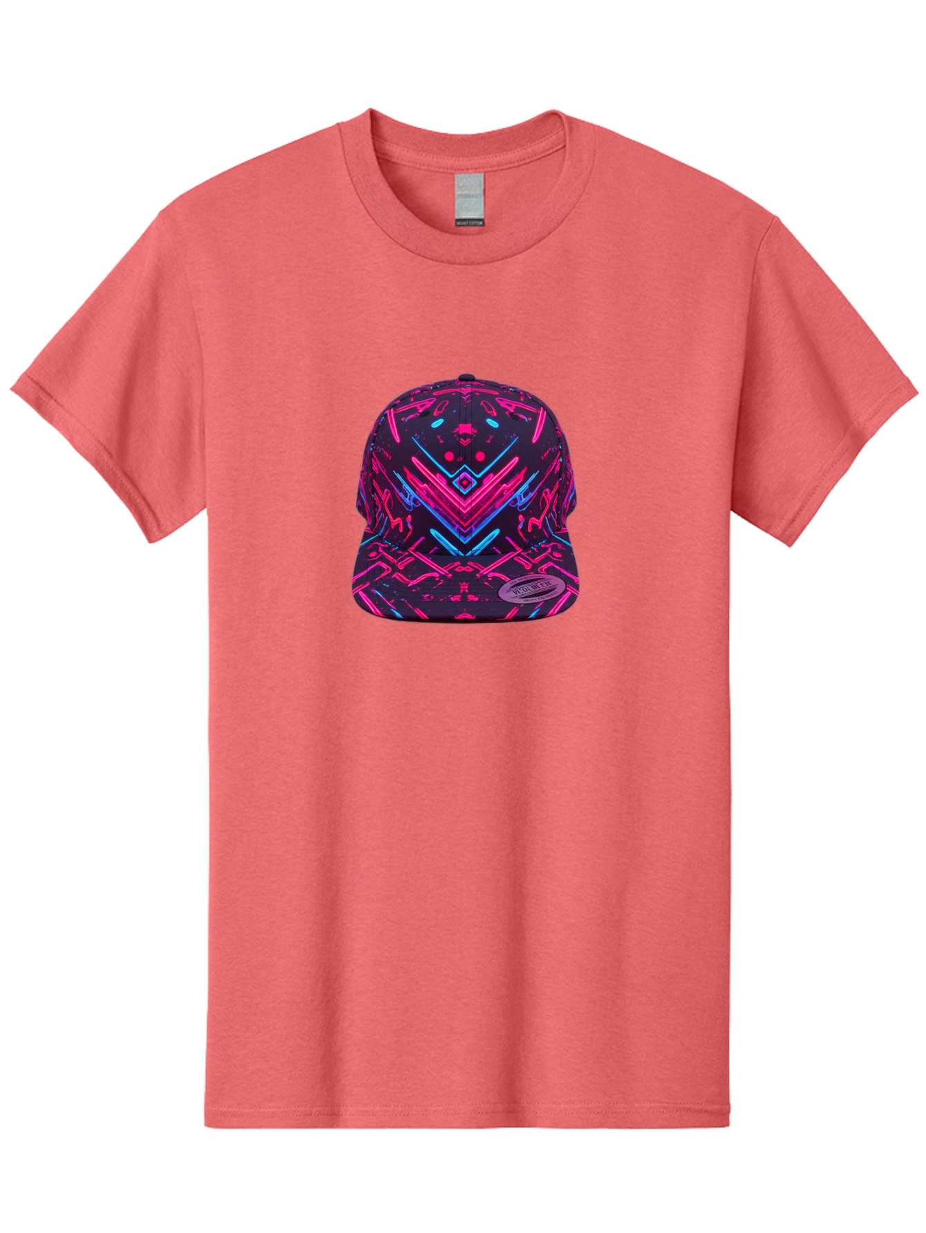 New-Era-Neon-Baseball-Cap Men'S Graphic Tee, 100% Cotton, Comfortable Casual Summer Wear, Machine Washable, Neon Pink And Blue Circuit Pattern, Futuristic Hat, Neon-Lit Design, Trendy Headwear, Streetwear Fashion, Bold Graphics Bad369