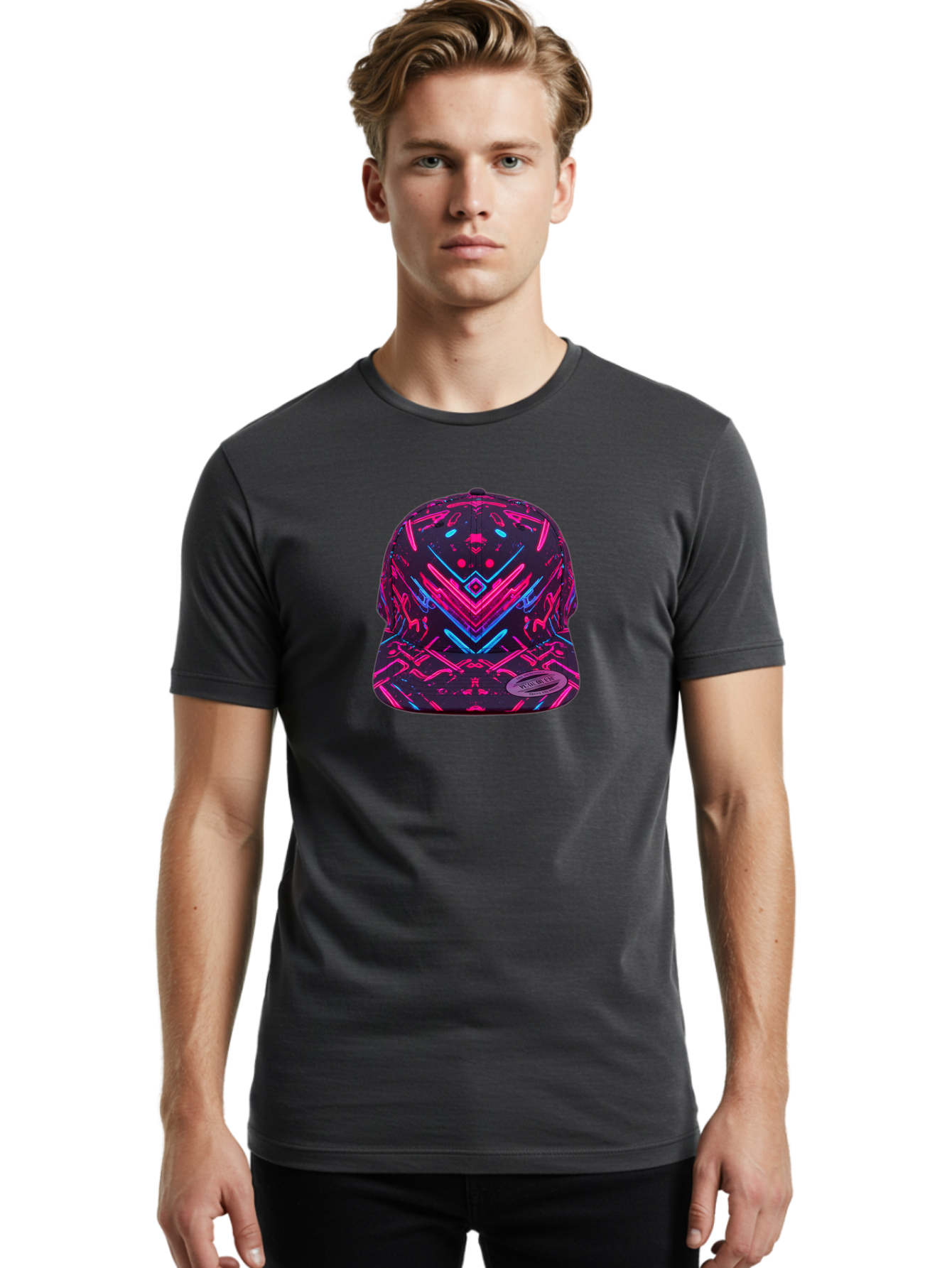 New-Era-Neon-Baseball-Cap Men'S Graphic Tee, 100% Cotton, Comfortable Casual Summer Wear, Machine Washable, Neon Pink And Blue Circuit Pattern, Futuristic Hat, Neon-Lit Design, Trendy Headwear, Streetwear Fashion, Bold Graphics Bad369