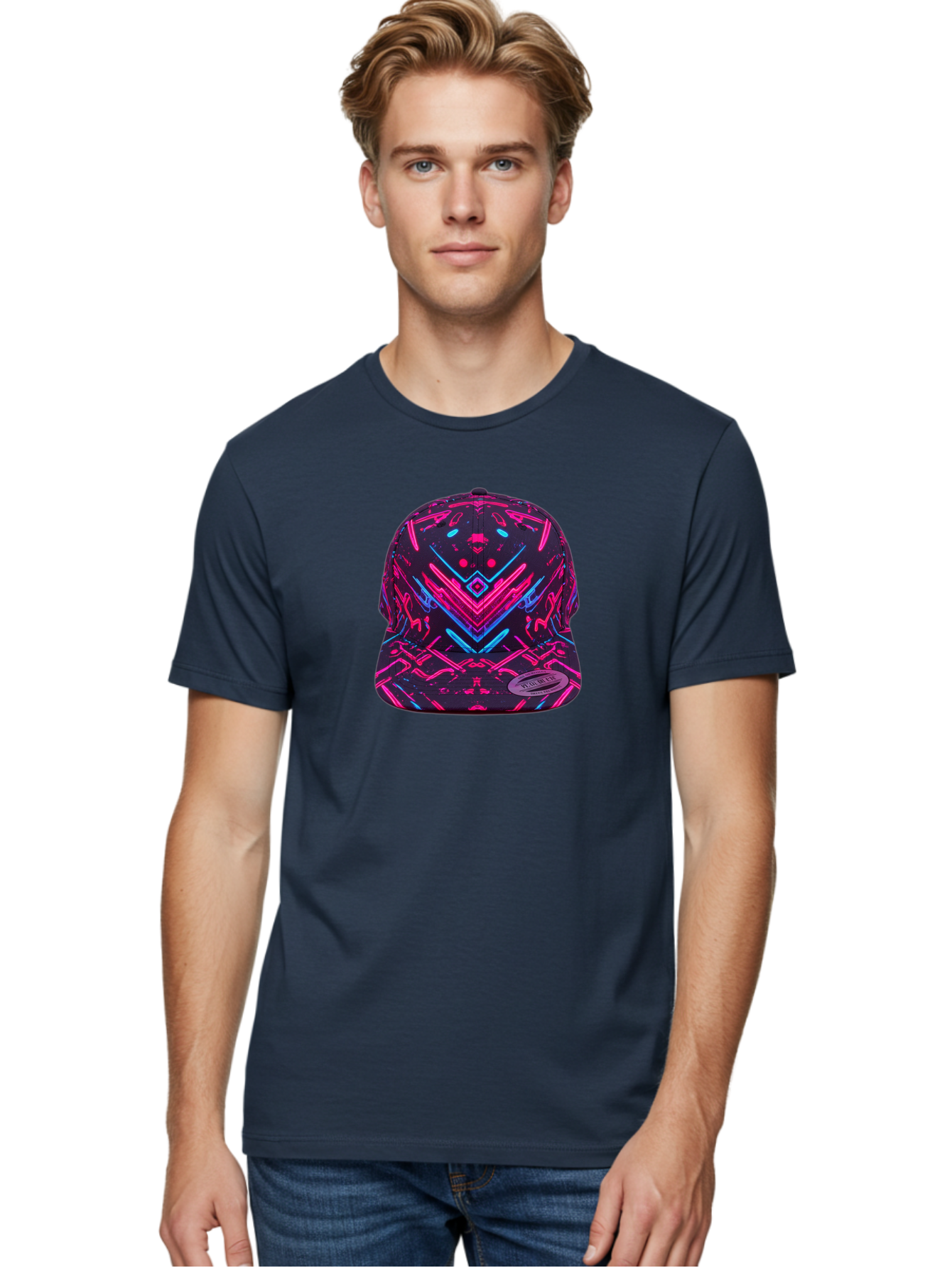 New-Era-Neon-Baseball-Cap Men'S Graphic Tee, 100% Cotton, Comfortable Casual Summer Wear, Machine Washable, Neon Pink And Blue Circuit Pattern, Futuristic Hat, Neon-Lit Design, Trendy Headwear, Streetwear Fashion, Bold Graphics Bad369