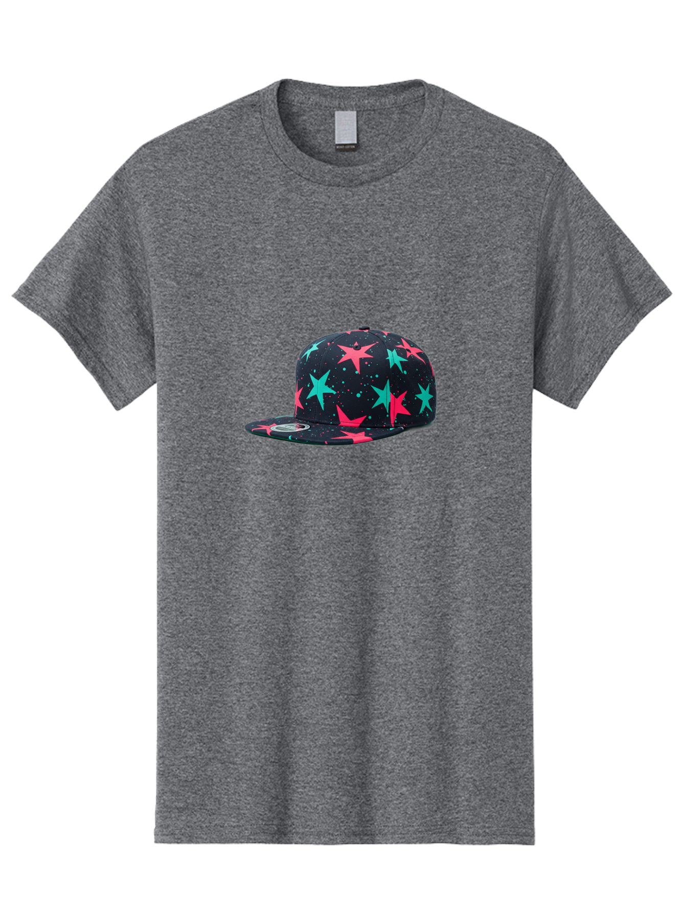 New-Era-Star-Snapback Men'S Graphic Tee, 100% Cotton, Comfortable Casual Summer Wear, Machine Washable, Baseball Cap, Snapback Hat, Star Pattern, Neon Colors, Pink Stars, Blue Stars, New Era Logo, Streetwear Fashion, Trendy Accessories, Bad371