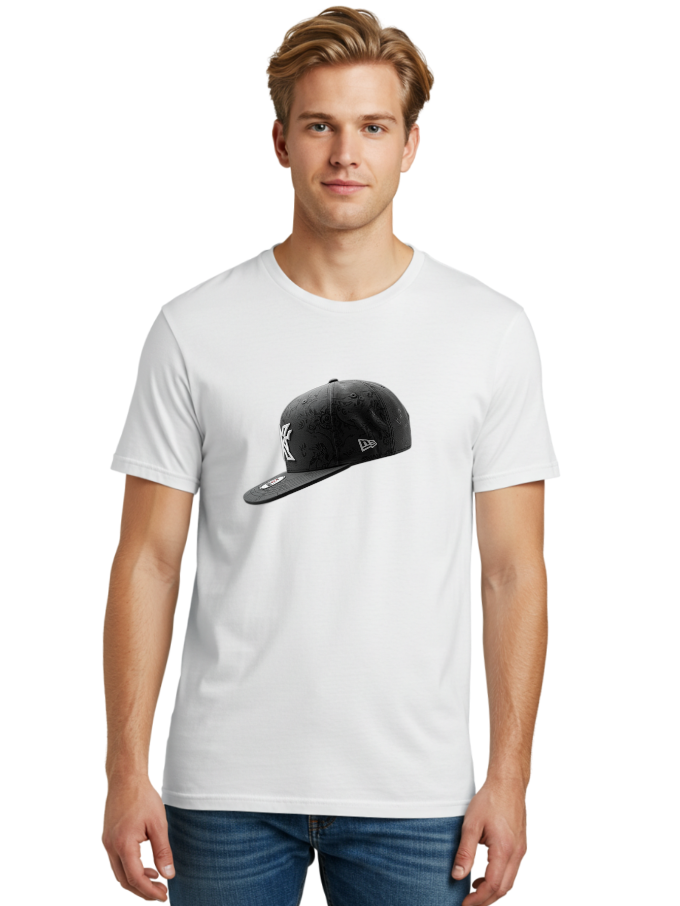 New-York-Yankees-Baseball-Cap Men'S Graphic Tee, 100% Cotton, Comfortable Casual Summer Wear, Machine Washable, New York Yankees Baseball Cap, Black Cap With White Logo, New Era Cap, Baseball Hat, Sports Fashion, Ny Logo, Mlb Merchandise, Bad372