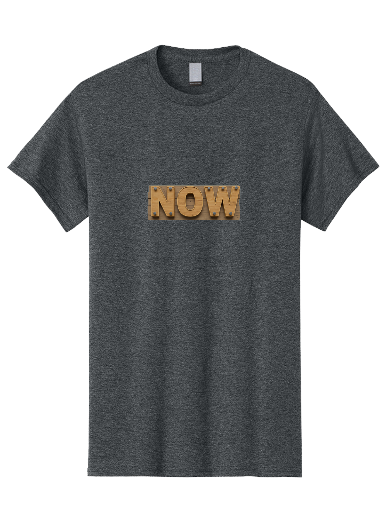 Now Men'S Graphic Tee, 100% Cotton, Comfortable Casual Summer Wear, Machine Washable, Wooden Sign, Bold Letters, Metal Bolts, Rustic Design, Promotional Material, Limited Time Offer, Urgent Message, Now, Bold Font Bad376