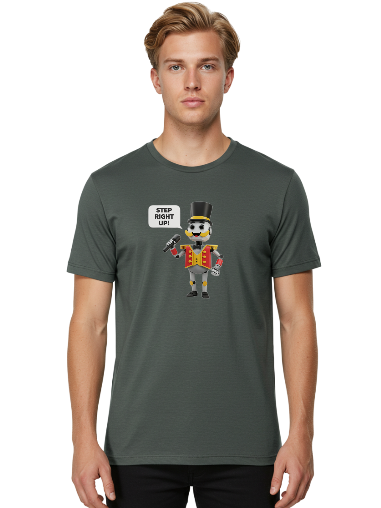 Nutcracker-Robot Men'S Graphic Tee, 100% Cotton, Comfortable Casual Summer Wear, Machine Washable, Nutcracker Robot, Mechanical Nutcracker, Robot Character, Step Right Up, Circus Ringmaster, Vintage Nutcracker, Steampunk Robot, Robotic Figure, Bad378