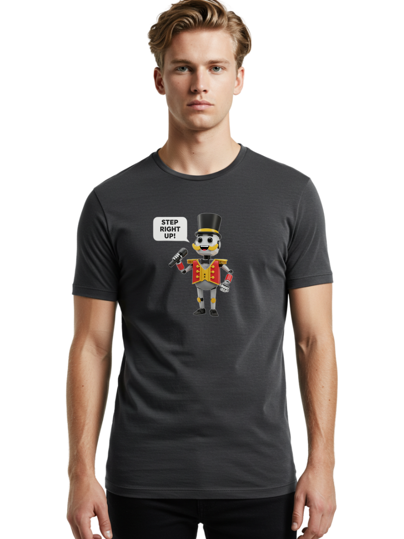 Nutcracker-Robot Men'S Graphic Tee, 100% Cotton, Comfortable Casual Summer Wear, Machine Washable, Nutcracker Robot, Mechanical Nutcracker, Robot Character, Step Right Up, Circus Ringmaster, Vintage Nutcracker, Steampunk Robot, Robotic Figure, Bad378