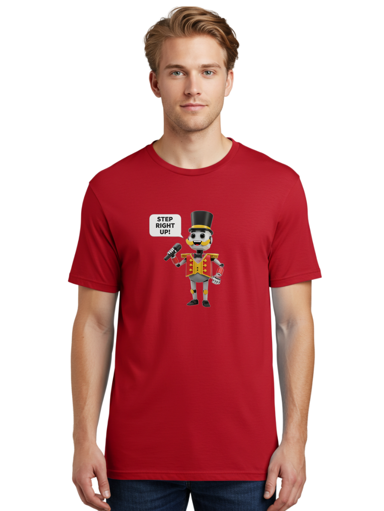 Nutcracker-Robot Men'S Graphic Tee, 100% Cotton, Comfortable Casual Summer Wear, Machine Washable, Nutcracker Robot, Mechanical Nutcracker, Robot Character, Step Right Up, Circus Ringmaster, Vintage Nutcracker, Steampunk Robot, Robotic Figure, Bad378