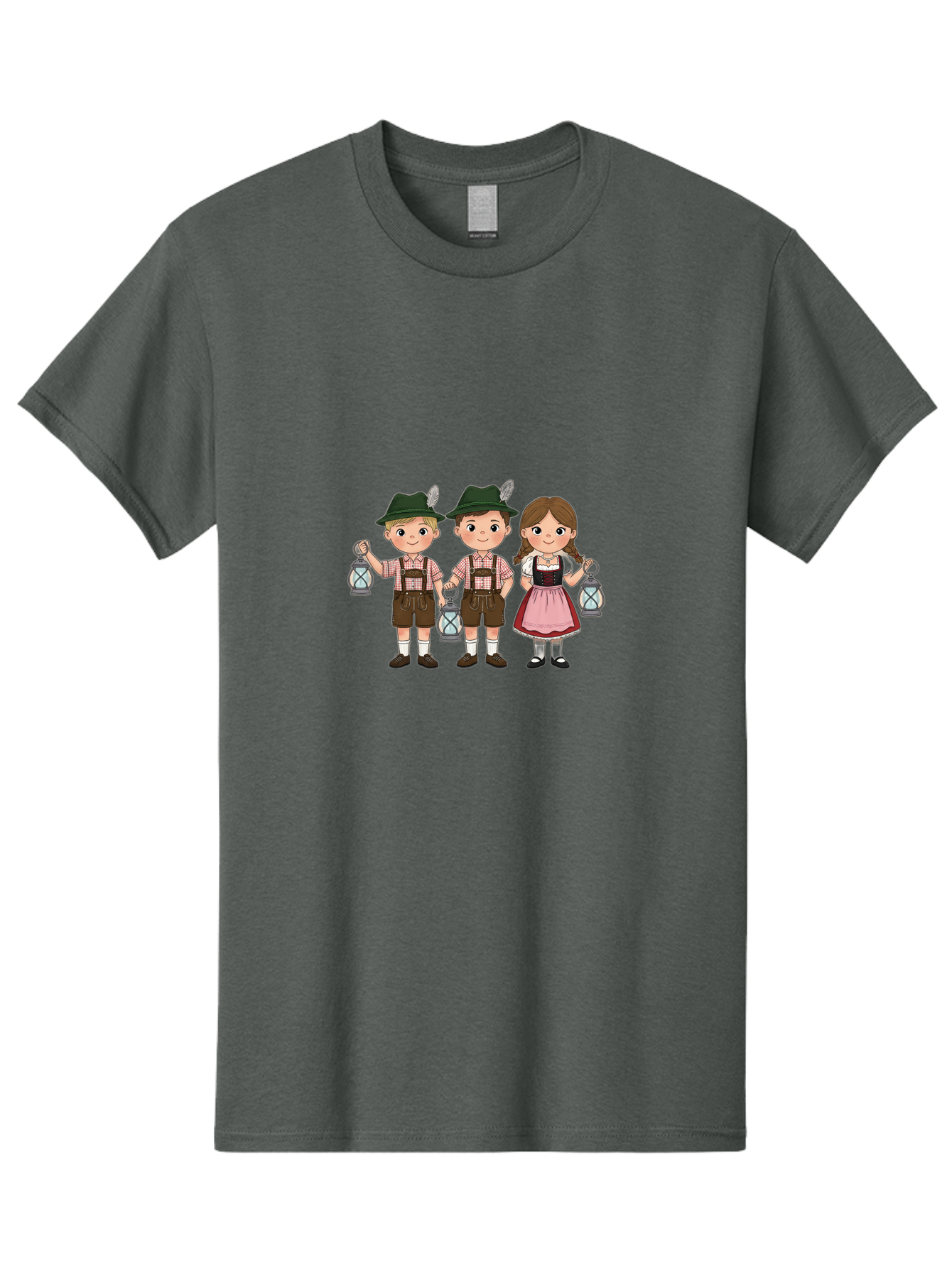Oktoberfest-Children Men'S Graphic Tee, 100% Cotton, Comfortable Casual Summer Wear, Machine Washable, Children In Traditional Bavarian Attire, Lederhosen, Dirndl Dress, Festive Clothing, Holding Lanterns, Oktoberfest Celebration, Bad380