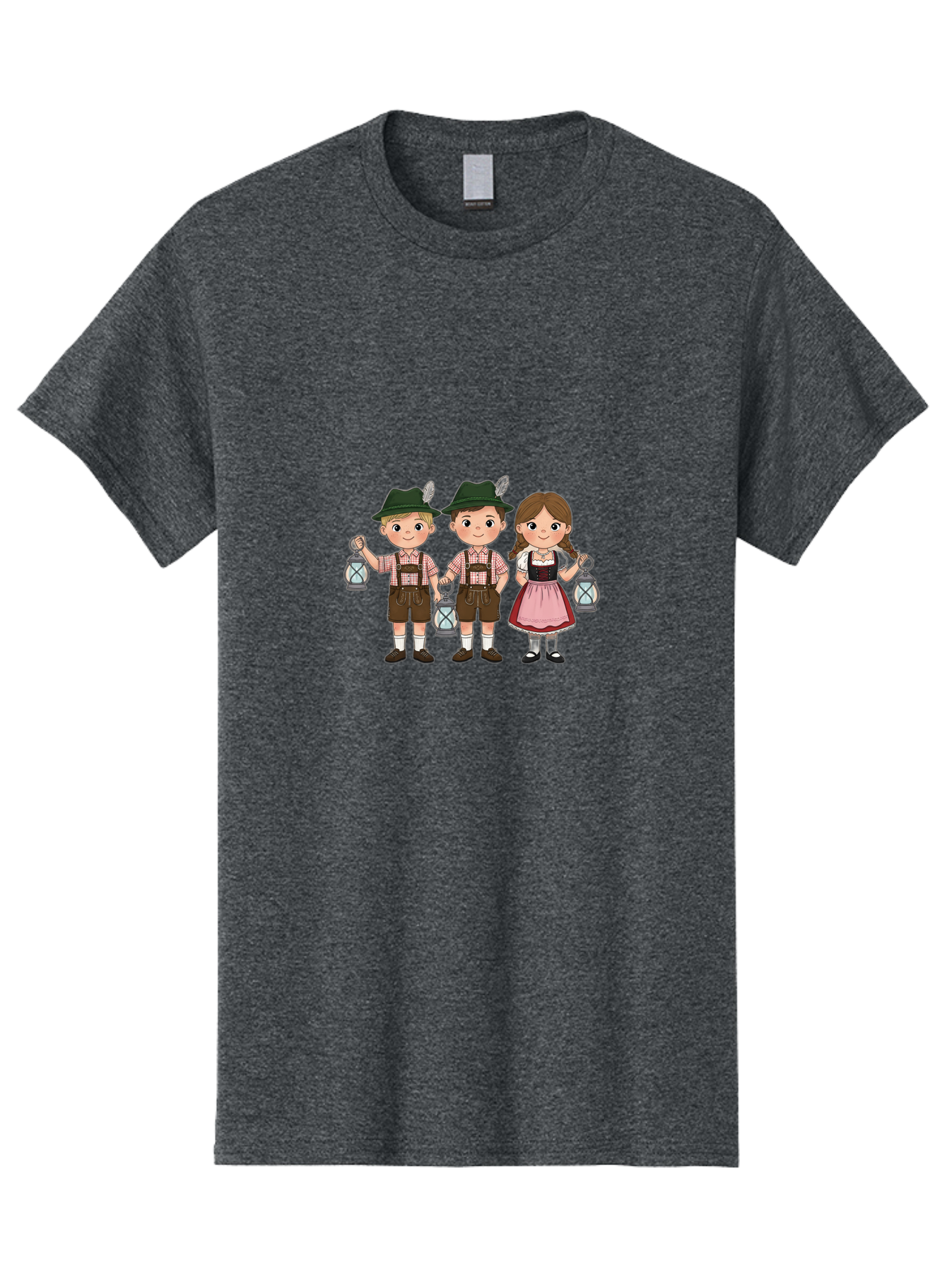 Oktoberfest-Children Men'S Graphic Tee, 100% Cotton, Comfortable Casual Summer Wear, Machine Washable, Children In Traditional Bavarian Attire, Lederhosen, Dirndl Dress, Festive Clothing, Holding Lanterns, Oktoberfest Celebration, Bad380