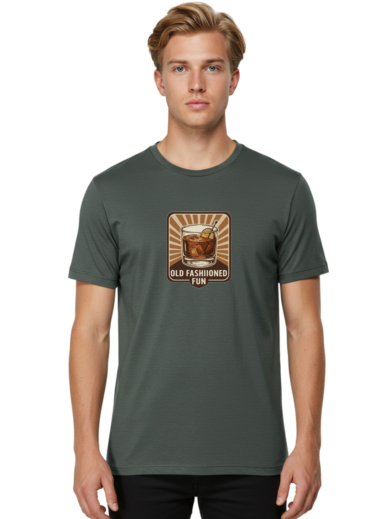 Old-Fashiioned-Fun Men'S Graphic Tee, 100% Cotton, Comfortable Casual Summer Wear, Machine Washable, Cocktail Illustration, Old Fashioned Drink, Whiskey On The Rocks, Retro Style, Classic Cocktail, Fun Times, Brown And White Theme, Bad381