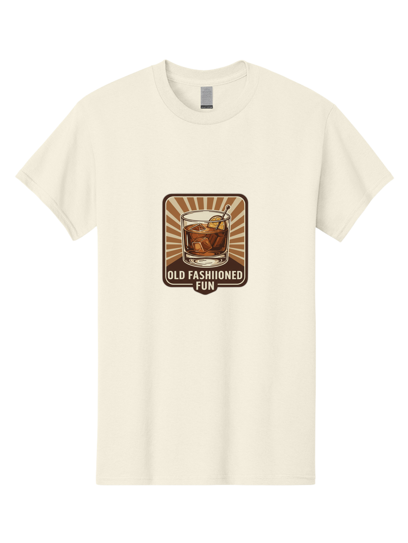 Old-Fashiioned-Fun Men'S Graphic Tee, 100% Cotton, Comfortable Casual Summer Wear, Machine Washable, Cocktail Illustration, Old Fashioned Drink, Whiskey On The Rocks, Retro Style, Classic Cocktail, Fun Times, Brown And White Theme, Bad381