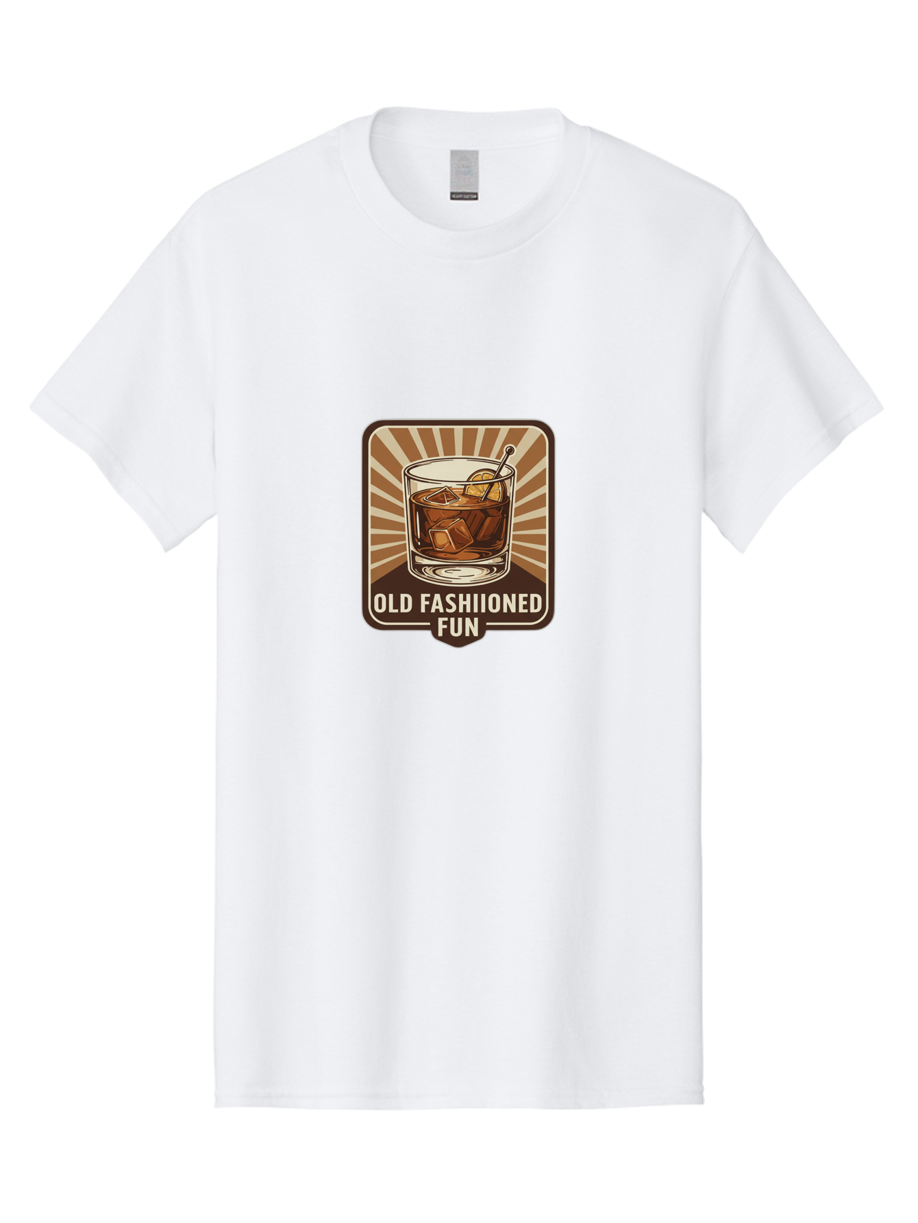 Old-Fashiioned-Fun Men'S Graphic Tee, 100% Cotton, Comfortable Casual Summer Wear, Machine Washable, Cocktail Illustration, Old Fashioned Drink, Whiskey On The Rocks, Retro Style, Classic Cocktail, Fun Times, Brown And White Theme, Bad381