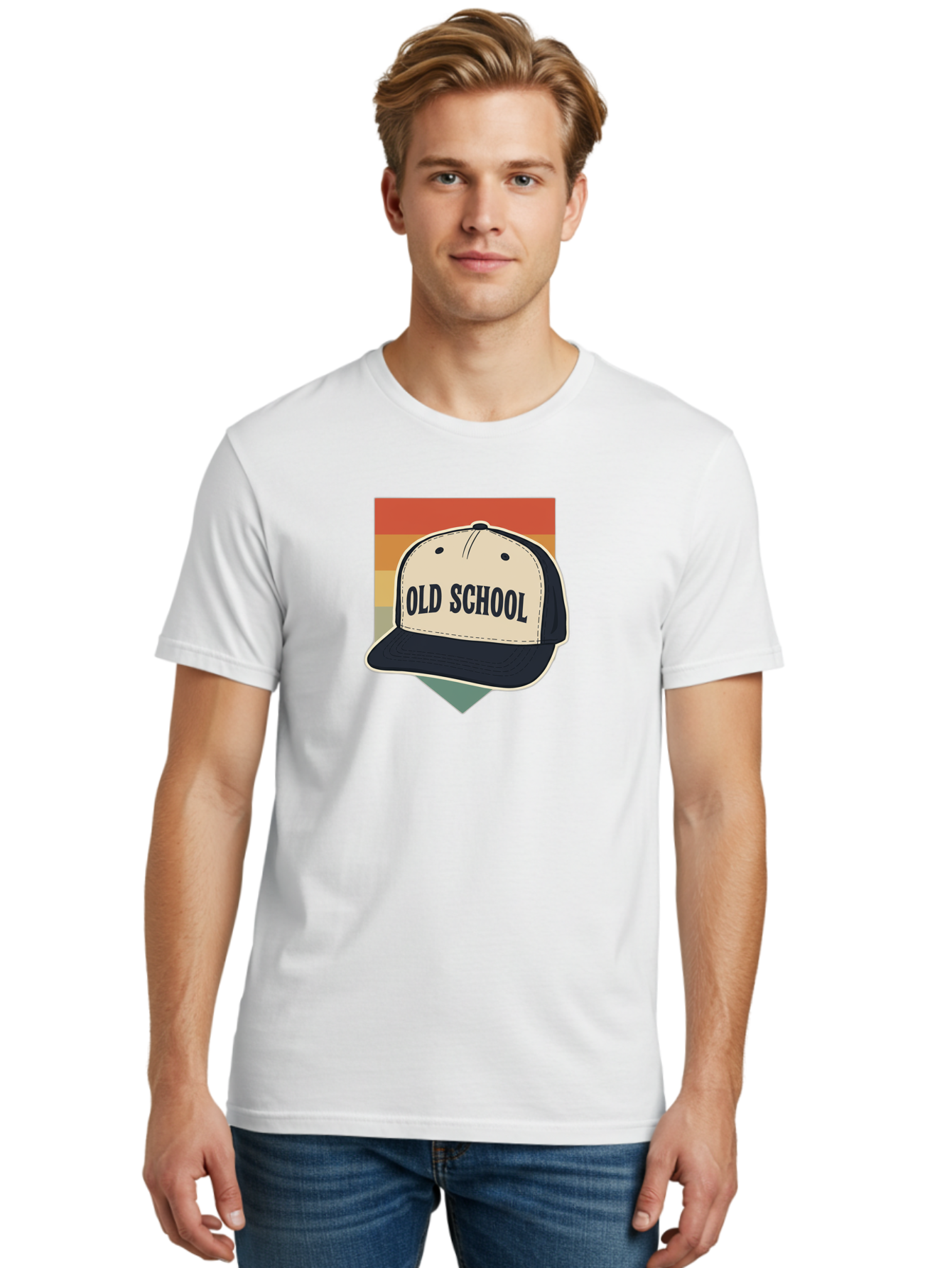 Old-School Men'S Graphic Tee, 100% Cotton, Comfortable Casual Summer Wear, Machine Washable, Classic Baseball Cap, Old School Hat, Vintage Style, Retro Fashion, Nostalgic Clothing, Casual Wear, Trucker Hat, Simple Design, Bold Text, Bad382