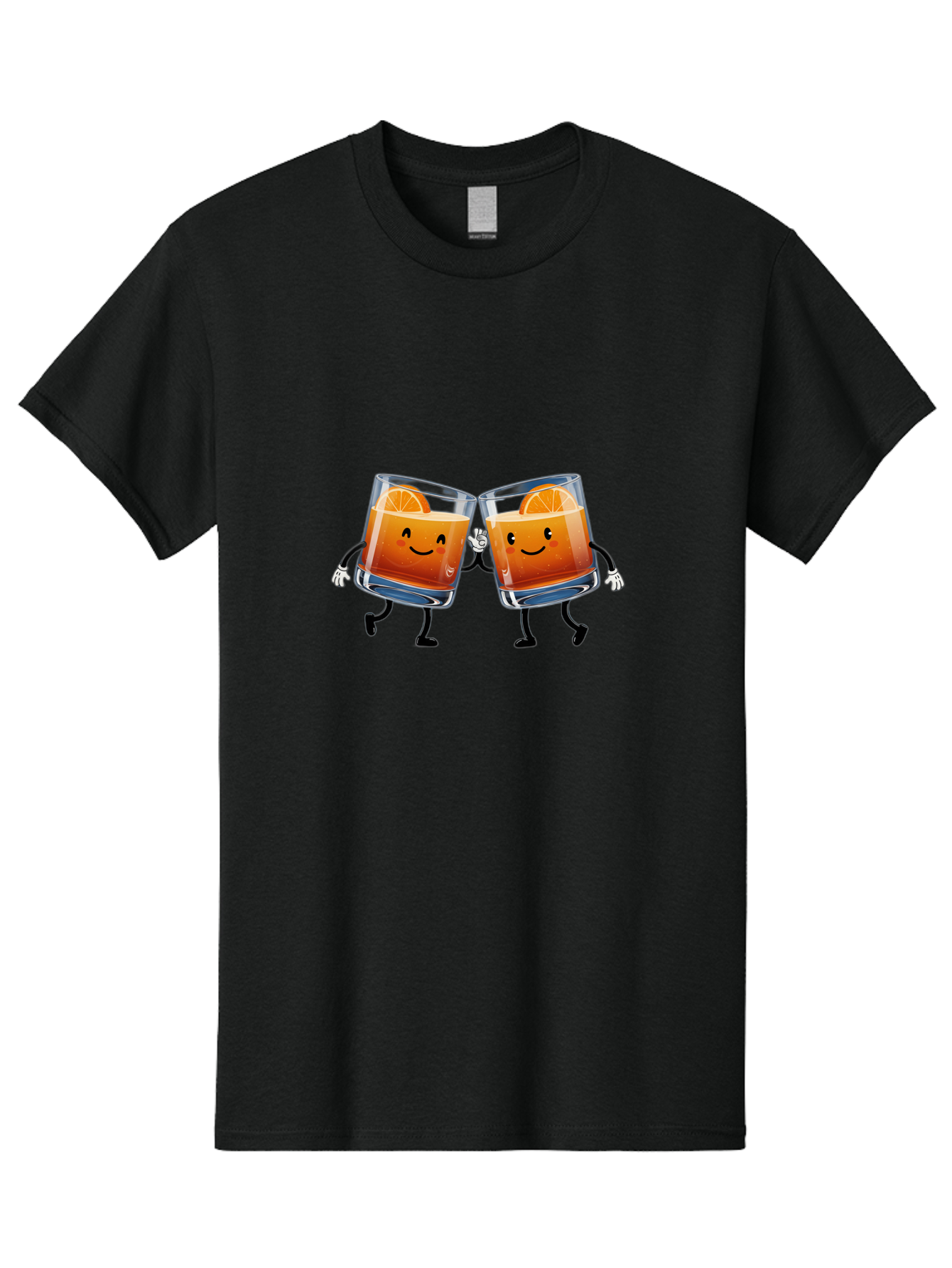 Orange-Cocktails Men'S Graphic Tee, 100% Cotton, Comfortable Casual Summer Wear, Machine Washable, Cartoon Cocktail Glasses, Orange Slices, Happy Faces, Friendly Drinks, Cocktail Party, Social Gathering, Refreshing Drinks, Citrusy Twist, Bad385