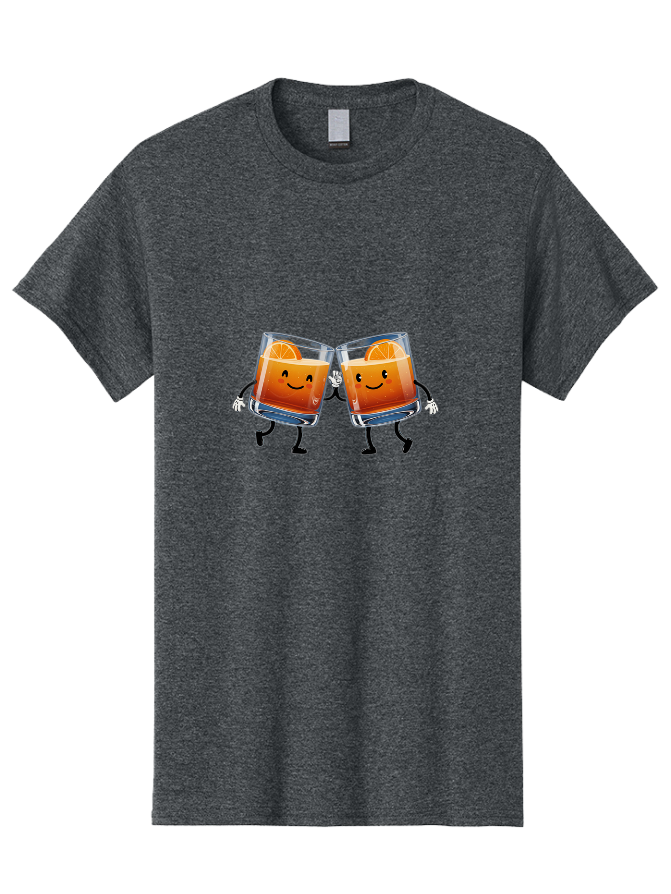Orange-Cocktails Men'S Graphic Tee, 100% Cotton, Comfortable Casual Summer Wear, Machine Washable, Cartoon Cocktail Glasses, Orange Slices, Happy Faces, Friendly Drinks, Cocktail Party, Social Gathering, Refreshing Drinks, Citrusy Twist, Bad385