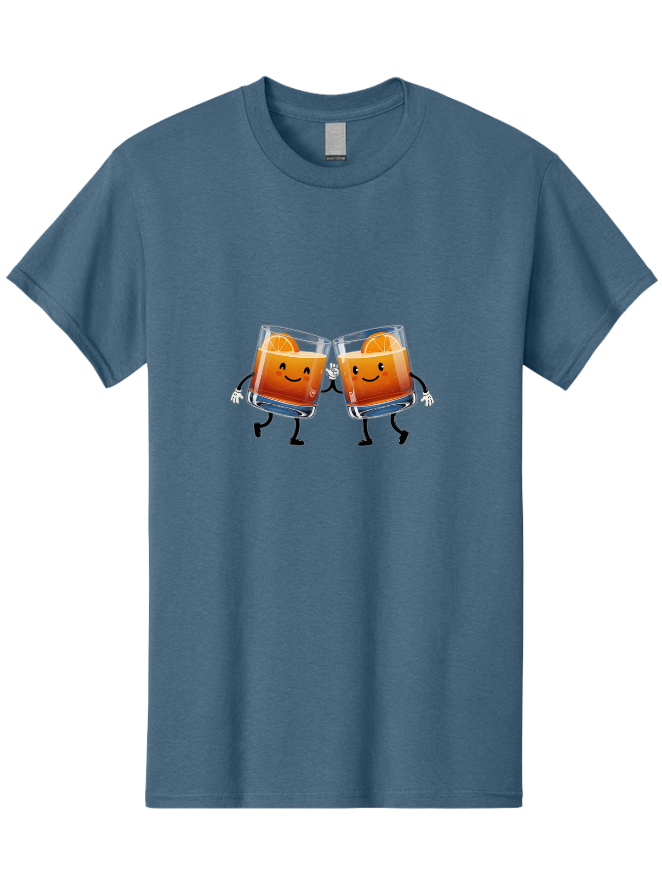 Orange-Cocktails Men'S Graphic Tee, 100% Cotton, Comfortable Casual Summer Wear, Machine Washable, Cartoon Cocktail Glasses, Orange Slices, Happy Faces, Friendly Drinks, Cocktail Party, Social Gathering, Refreshing Drinks, Citrusy Twist, Bad385