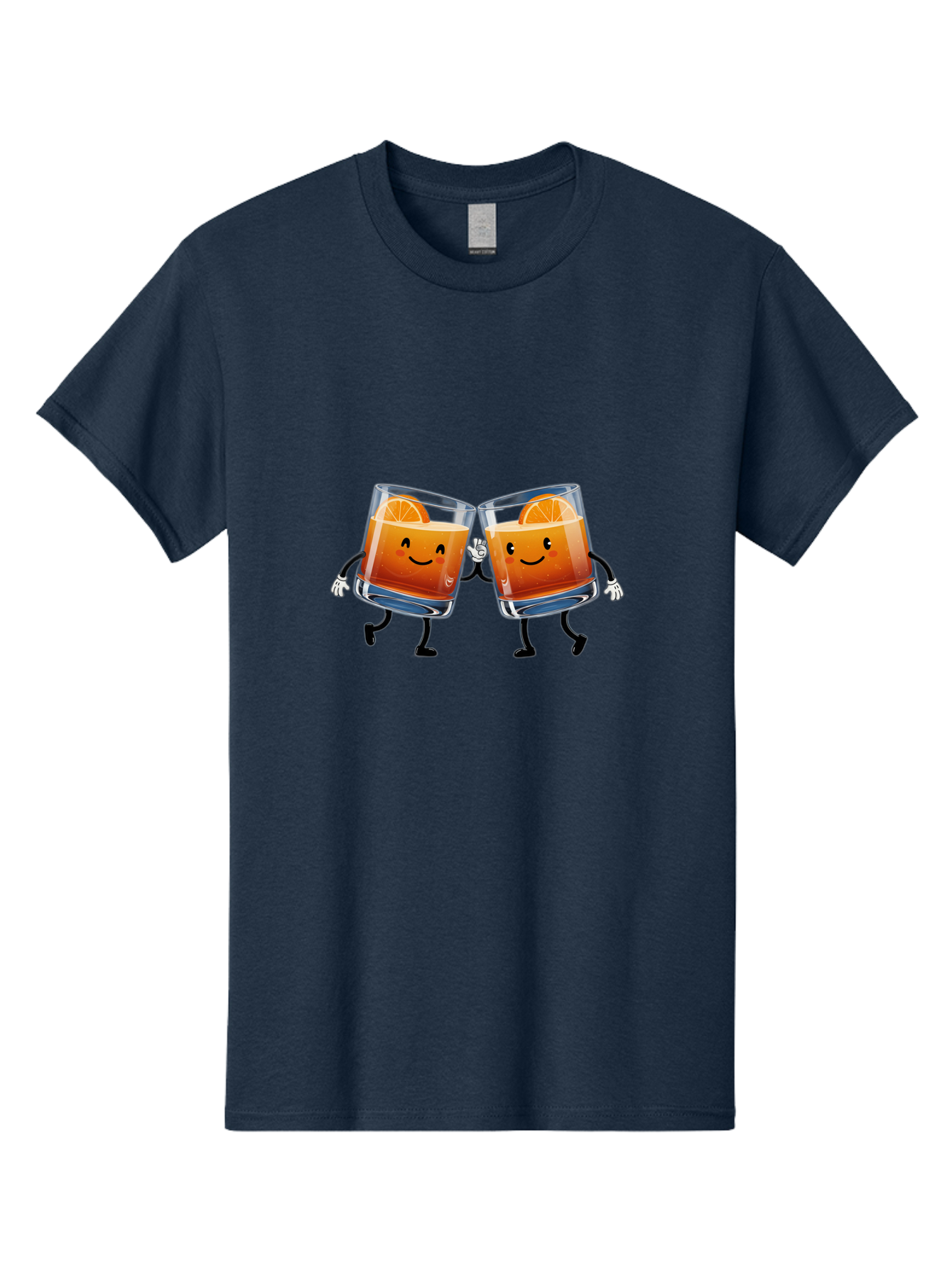 Orange-Cocktails Men'S Graphic Tee, 100% Cotton, Comfortable Casual Summer Wear, Machine Washable, Cartoon Cocktail Glasses, Orange Slices, Happy Faces, Friendly Drinks, Cocktail Party, Social Gathering, Refreshing Drinks, Citrusy Twist, Bad385