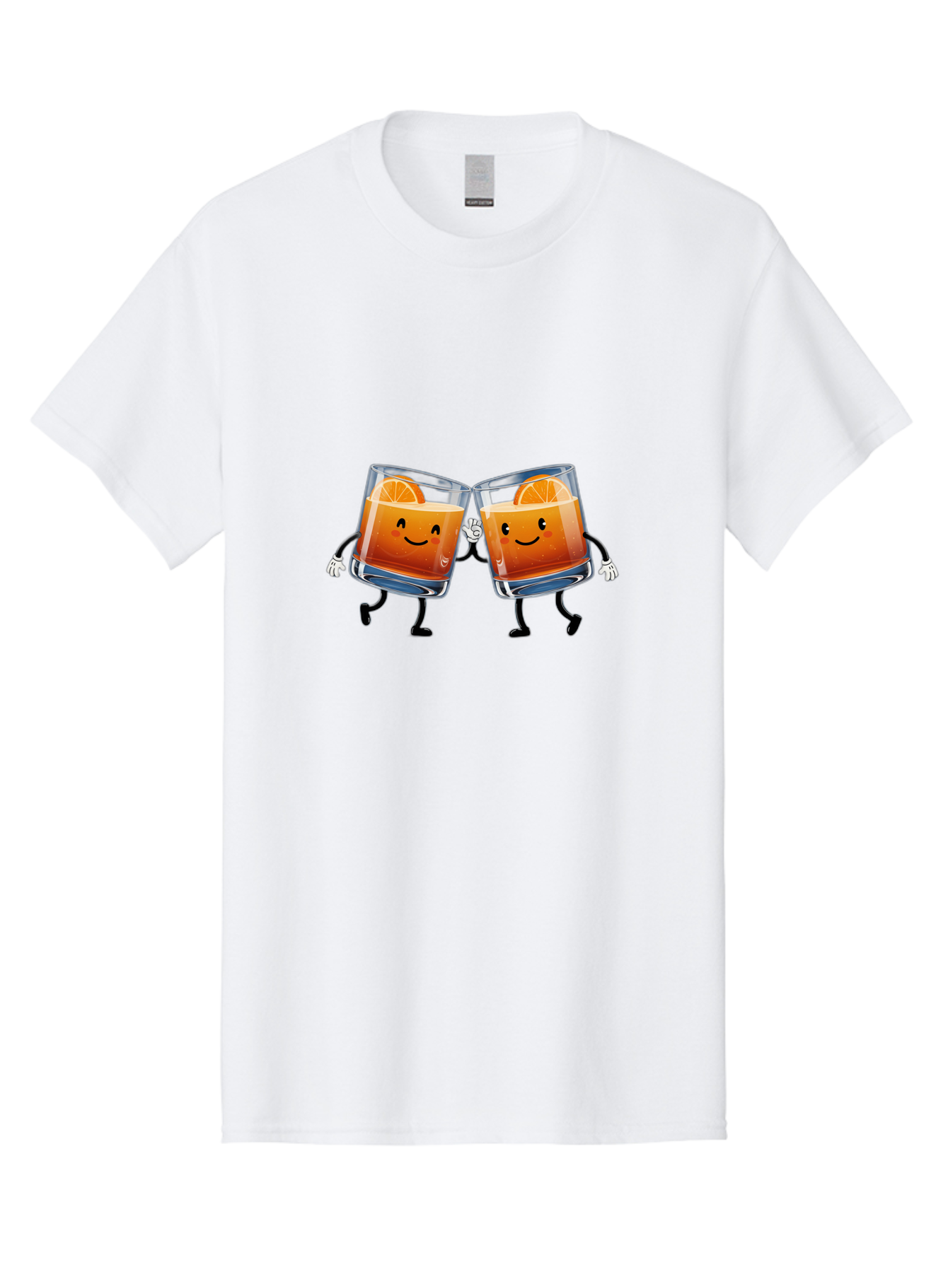 Orange-Cocktails Men'S Graphic Tee, 100% Cotton, Comfortable Casual Summer Wear, Machine Washable, Cartoon Cocktail Glasses, Orange Slices, Happy Faces, Friendly Drinks, Cocktail Party, Social Gathering, Refreshing Drinks, Citrusy Twist, Bad385