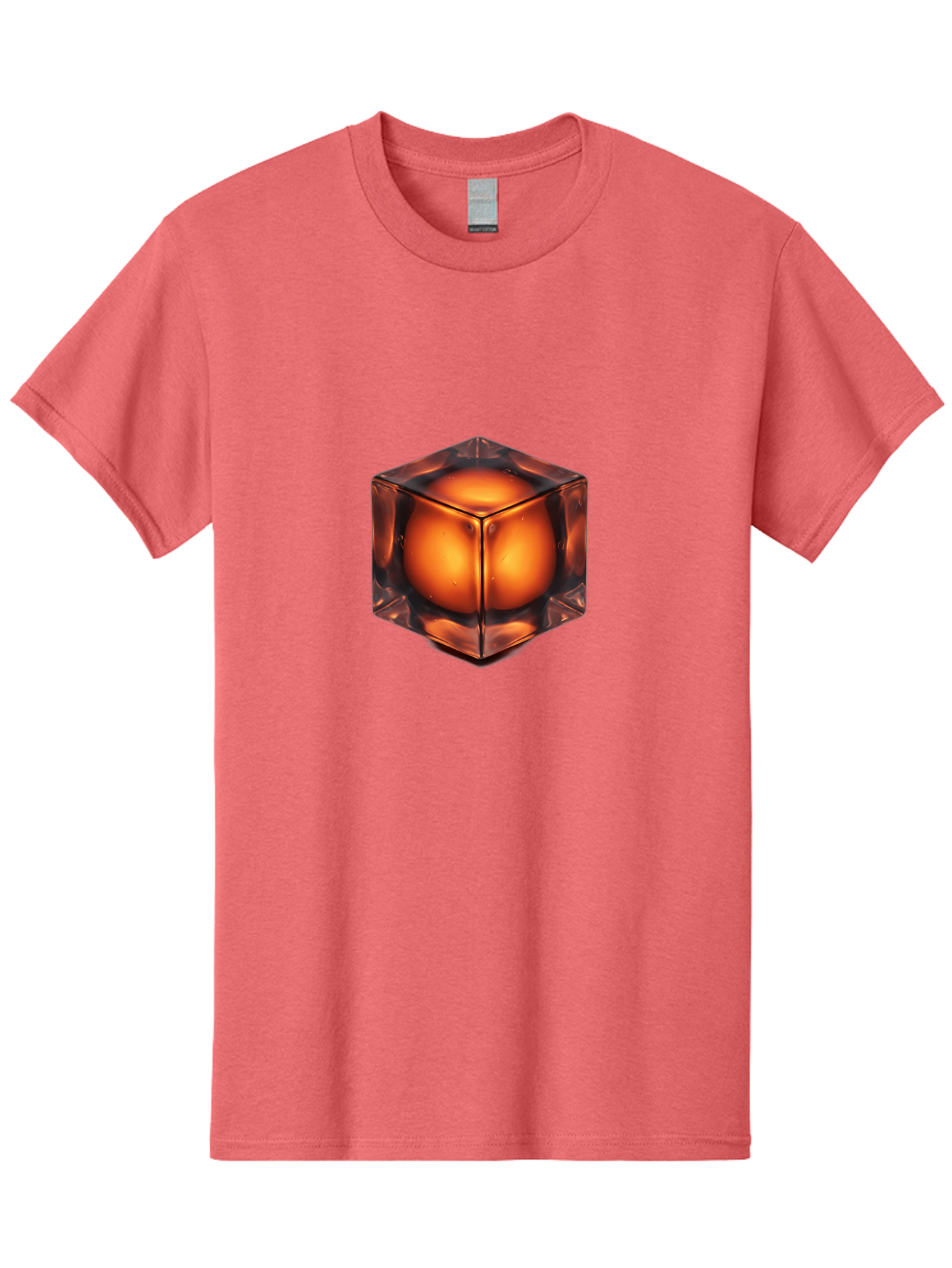 Orange-Cube Men'S Graphic Tee, 100% Cotton, Comfortable Casual Summer Wear, Machine Washable, Glass Cube, Orange Sphere, Transparent Container, Vibrant Orange Glow, Futuristic Design, Minimalist Art, 3D Rendering, Modern Visual Effect, Bad386