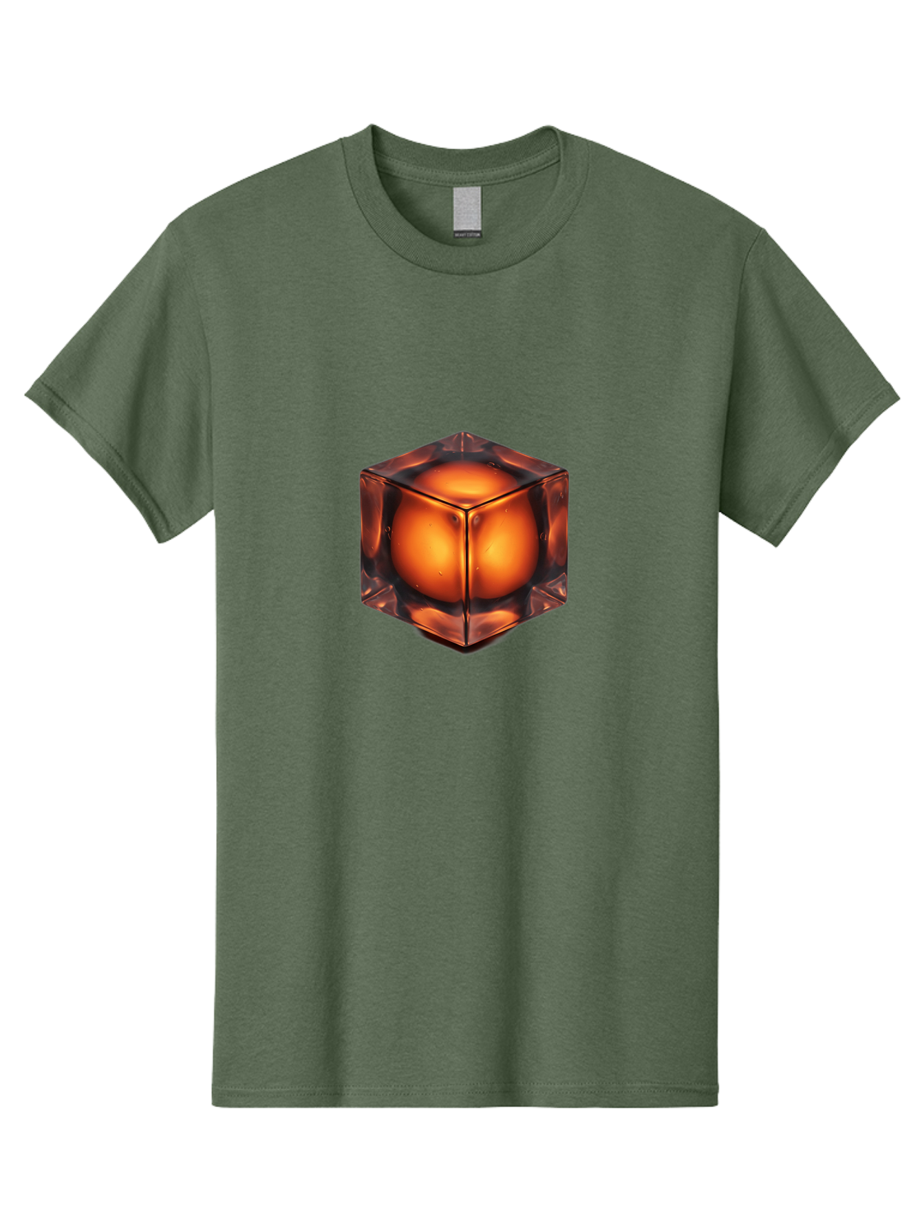 Orange-Cube Men'S Graphic Tee, 100% Cotton, Comfortable Casual Summer Wear, Machine Washable, Glass Cube, Orange Sphere, Transparent Container, Vibrant Orange Glow, Futuristic Design, Minimalist Art, 3D Rendering, Modern Visual Effect, Bad386