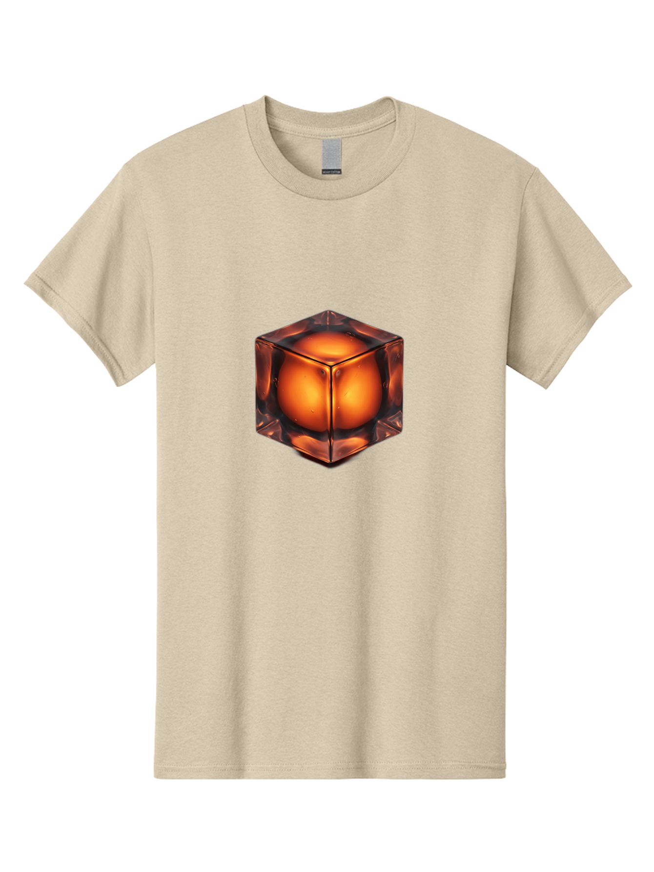 Orange-Cube Men'S Graphic Tee, 100% Cotton, Comfortable Casual Summer Wear, Machine Washable, Glass Cube, Orange Sphere, Transparent Container, Vibrant Orange Glow, Futuristic Design, Minimalist Art, 3D Rendering, Modern Visual Effect, Bad386