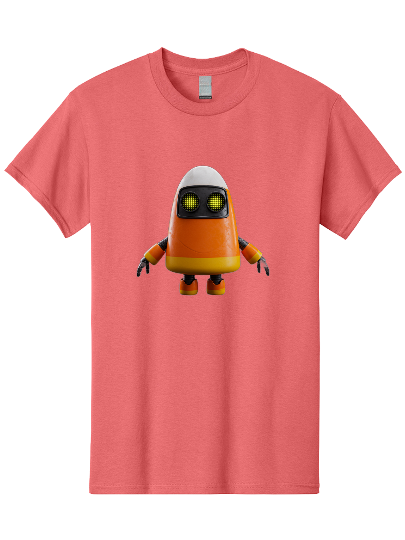 Orange-Robot Men'S Graphic Tee, 100% Cotton, Comfortable Casual Summer Wear, Machine Washable, Orange Robot, Futuristic Design, Robotic Character, Artificial Intelligence, Mechanical Limbs, Glowing Eyes, Digital Artwork, Sci-Fi Theme, Bad388