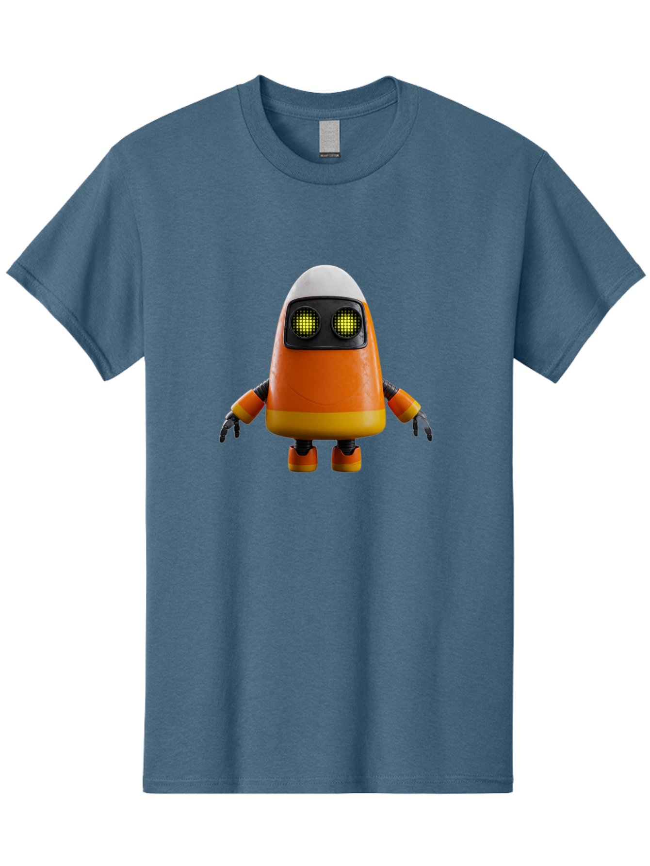 Orange-Robot Men'S Graphic Tee, 100% Cotton, Comfortable Casual Summer Wear, Machine Washable, Orange Robot, Futuristic Design, Robotic Character, Artificial Intelligence, Mechanical Limbs, Glowing Eyes, Digital Artwork, Sci-Fi Theme, Bad388