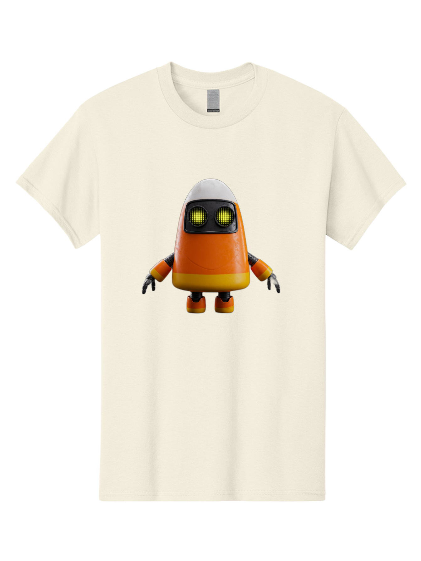 Orange-Robot Men'S Graphic Tee, 100% Cotton, Comfortable Casual Summer Wear, Machine Washable, Orange Robot, Futuristic Design, Robotic Character, Artificial Intelligence, Mechanical Limbs, Glowing Eyes, Digital Artwork, Sci-Fi Theme, Bad388