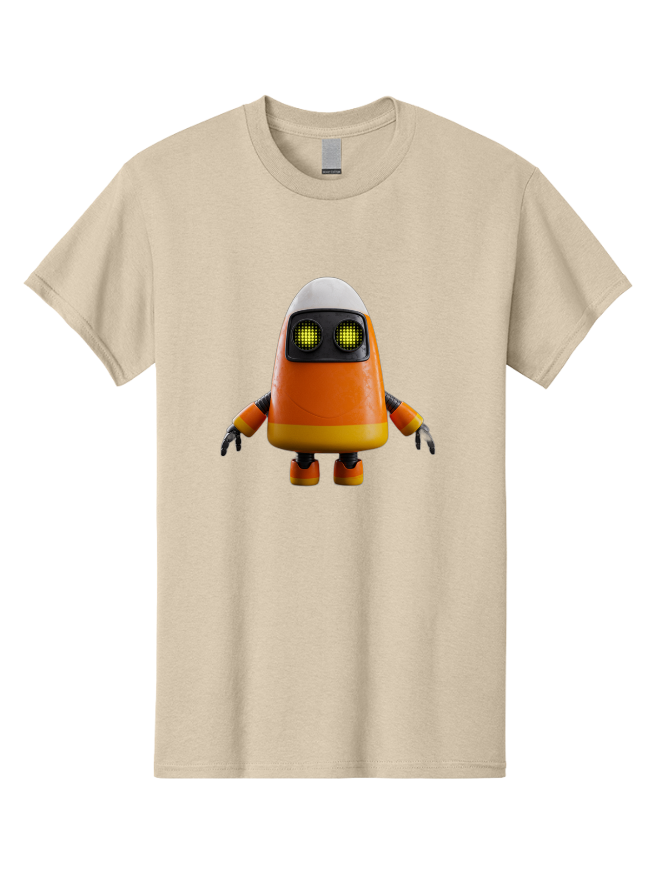 Orange-Robot Men'S Graphic Tee, 100% Cotton, Comfortable Casual Summer Wear, Machine Washable, Orange Robot, Futuristic Design, Robotic Character, Artificial Intelligence, Mechanical Limbs, Glowing Eyes, Digital Artwork, Sci-Fi Theme, Bad388