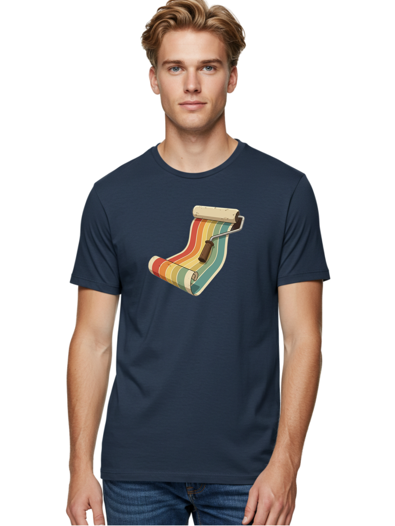 Paint-Roller Men'S Graphic Tee, 100% Cotton, Comfortable Casual Summer Wear, Machine Washable, Paint Roller, Wallpaper, Home Decor, Interior Design, Diy Project, Colorful Stripes, Renovation, Decoration Ideas, Home Improvement Bad395