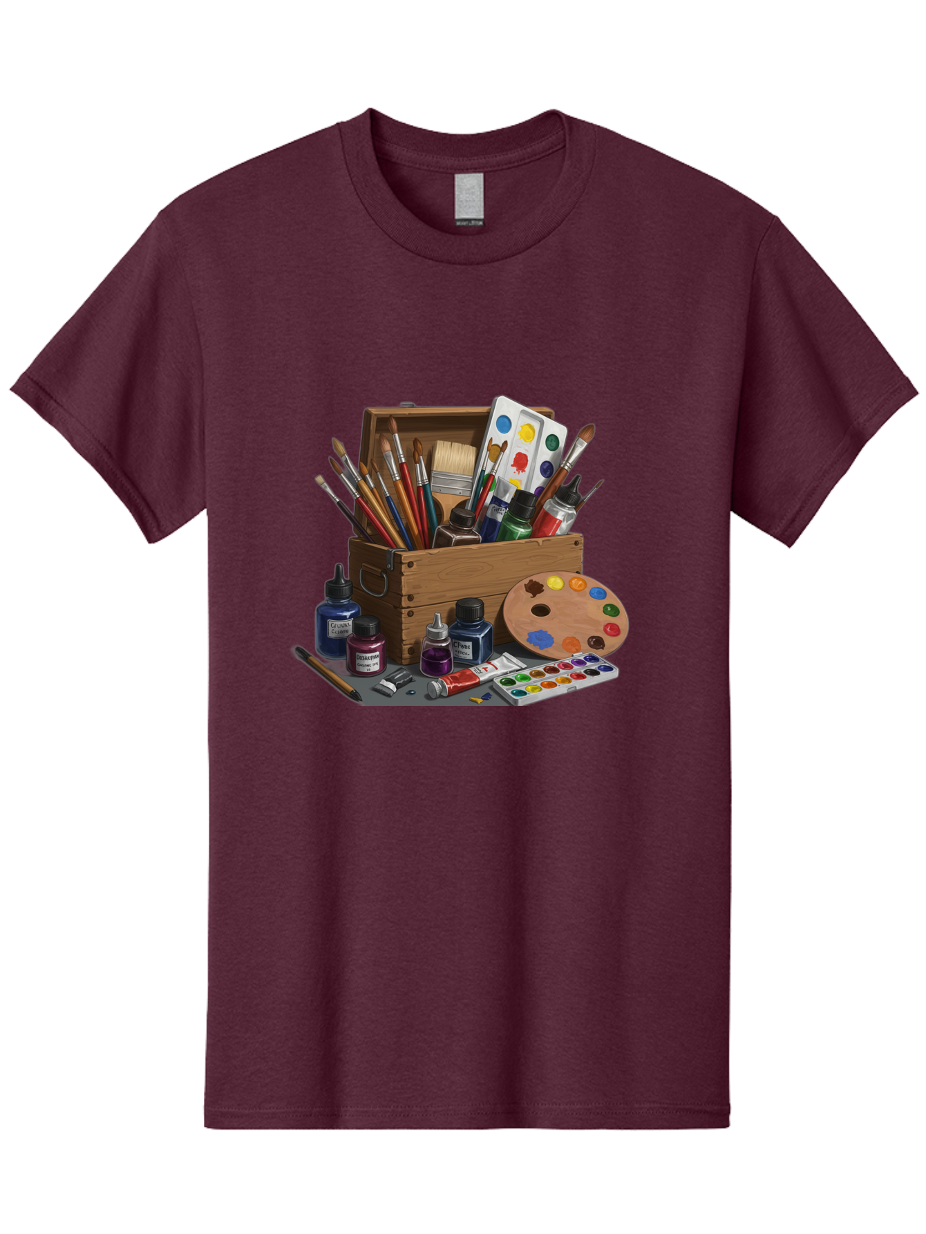 Paintbox Men'S Graphic Tee, 100% Cotton, Comfortable Casual Summer Wear, Machine Washable, Art Supplies, Paintbrushes, Paint Bottles, Palette, Artistic Creativity, Colorful Paints, Painting Tools, Artistic Expression, Art Materials, Bad396