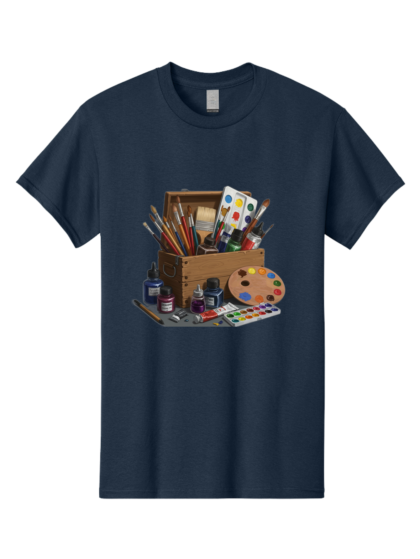Paintbox Men'S Graphic Tee, 100% Cotton, Comfortable Casual Summer Wear, Machine Washable, Art Supplies, Paintbrushes, Paint Bottles, Palette, Artistic Creativity, Colorful Paints, Painting Tools, Artistic Expression, Art Materials, Bad396