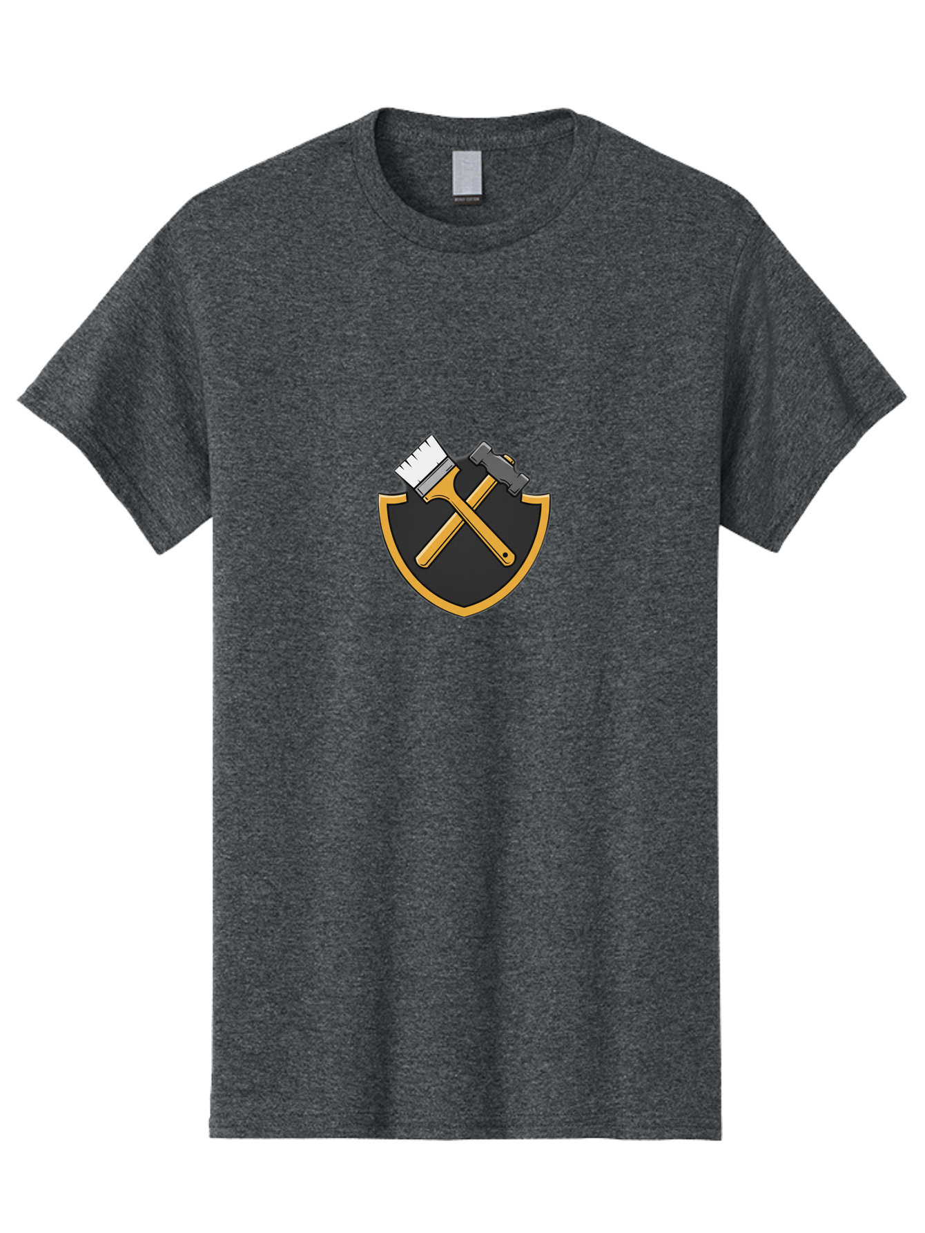Paintbrush-And-Hammer-Shield Men'S Graphic Tee, 100% Cotton, Comfortable Casual Summer Wear, Machine Washable, Paintbrush, Hammer, Shield Logo, Crossed Tools, Diy Symbol, Home Renovation, Construction Emblem, Repair Icon, Maintenance Logo Bad397