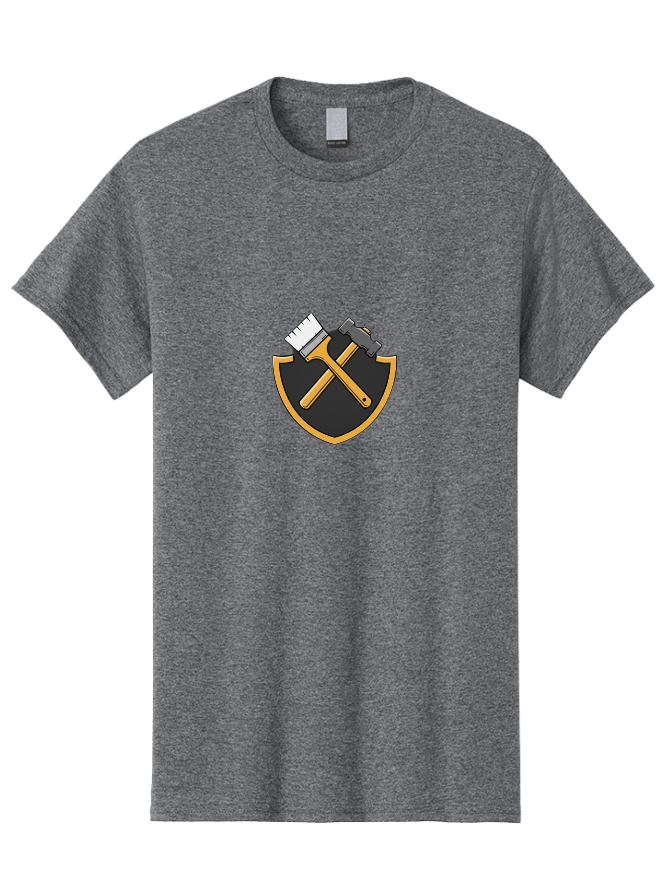 Paintbrush-And-Hammer-Shield Men'S Graphic Tee, 100% Cotton, Comfortable Casual Summer Wear, Machine Washable, Paintbrush, Hammer, Shield Logo, Crossed Tools, Diy Symbol, Home Renovation, Construction Emblem, Repair Icon, Maintenance Logo Bad397