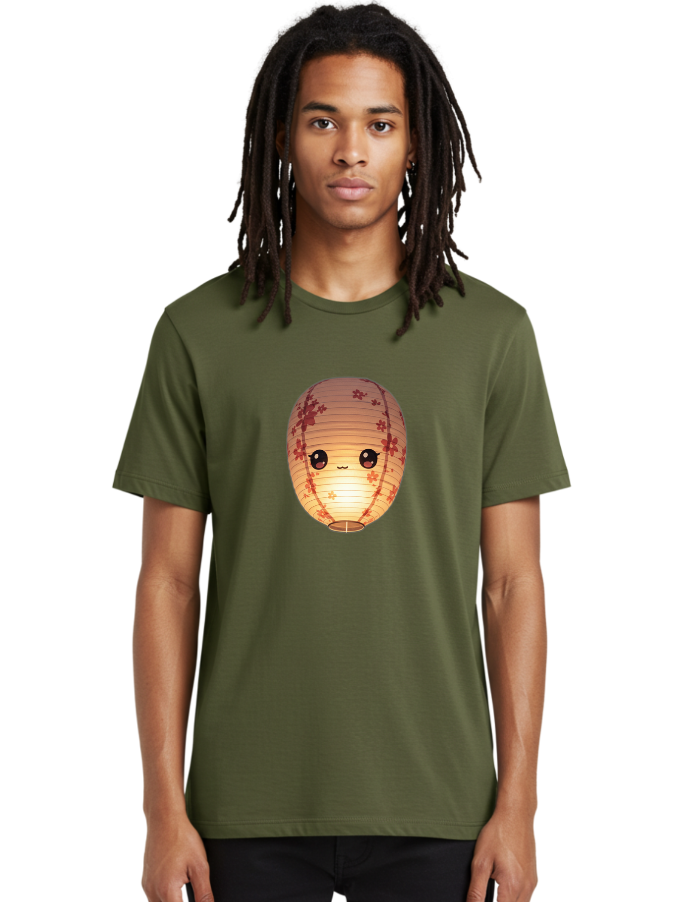 Paper-Lantern-1 Men'S Graphic Tee, 100% Cotton, Comfortable Casual Summer Wear, Machine Washable, Kawaii Paper Lantern, Red Flowers, Soft Lighting, Cute Emoji, Adorable Design, Lantern Art, Japanese Culture, Festive Decor Bad401