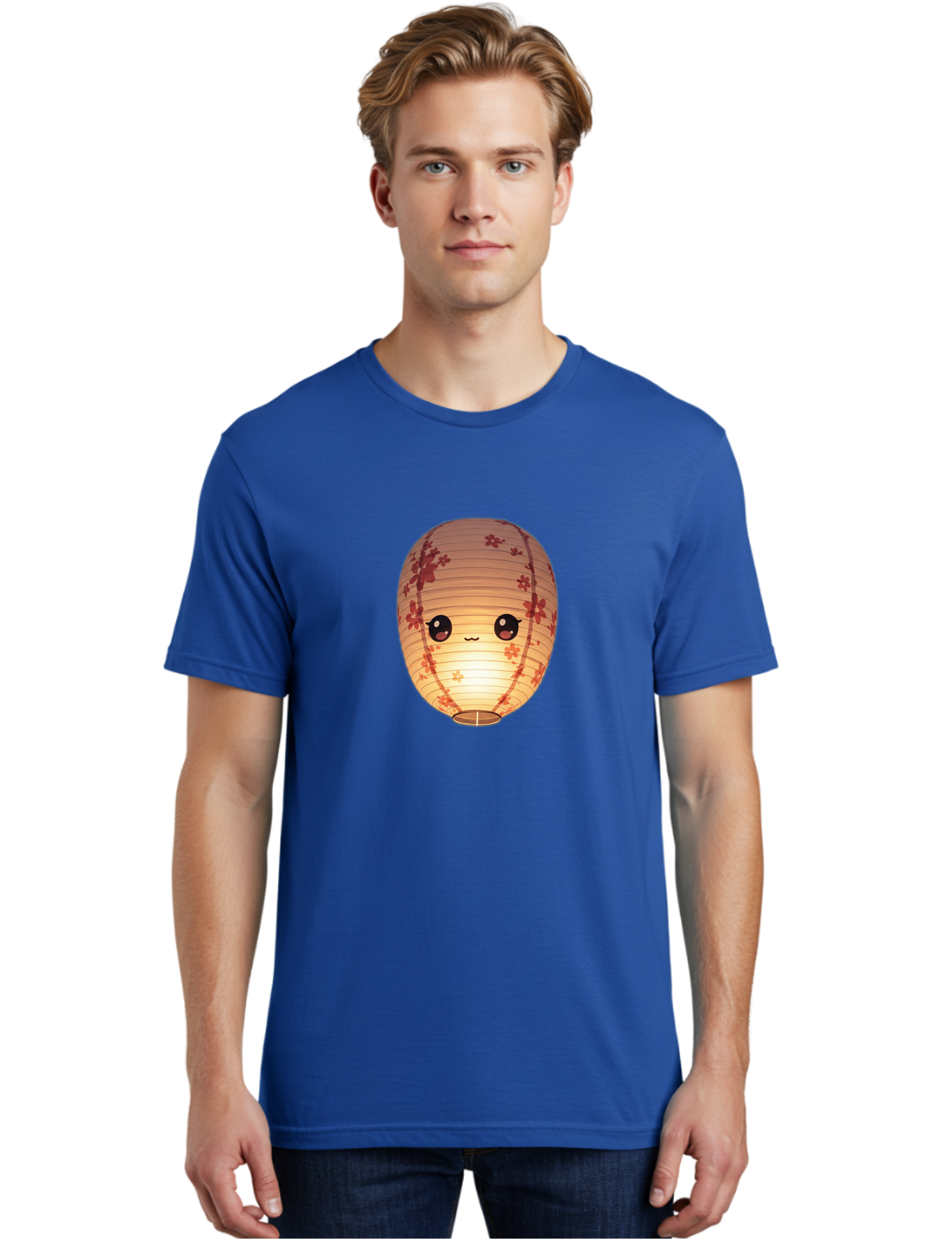 Paper-Lantern-1 Men'S Graphic Tee, 100% Cotton, Comfortable Casual Summer Wear, Machine Washable, Kawaii Paper Lantern, Red Flowers, Soft Lighting, Cute Emoji, Adorable Design, Lantern Art, Japanese Culture, Festive Decor Bad401