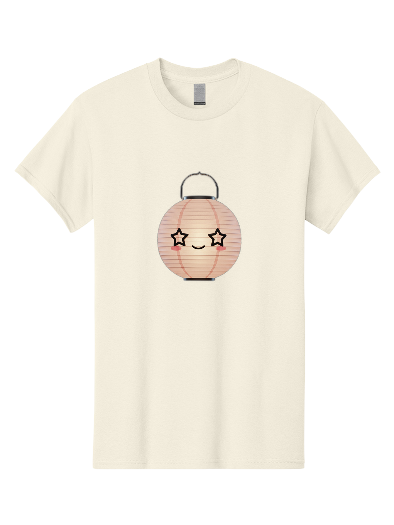 Paper-Lantern-2 Men'S Graphic Tee, 100% Cotton, Comfortable Casual Summer Wear, Machine Washable, Kawaii Paper Lantern, Cute Illustration, Smiling Face, Star Eyes, Pink Cheeks, Japanese Culture, Lantern Art, Cartoon Style, Festive Decoration Bad402