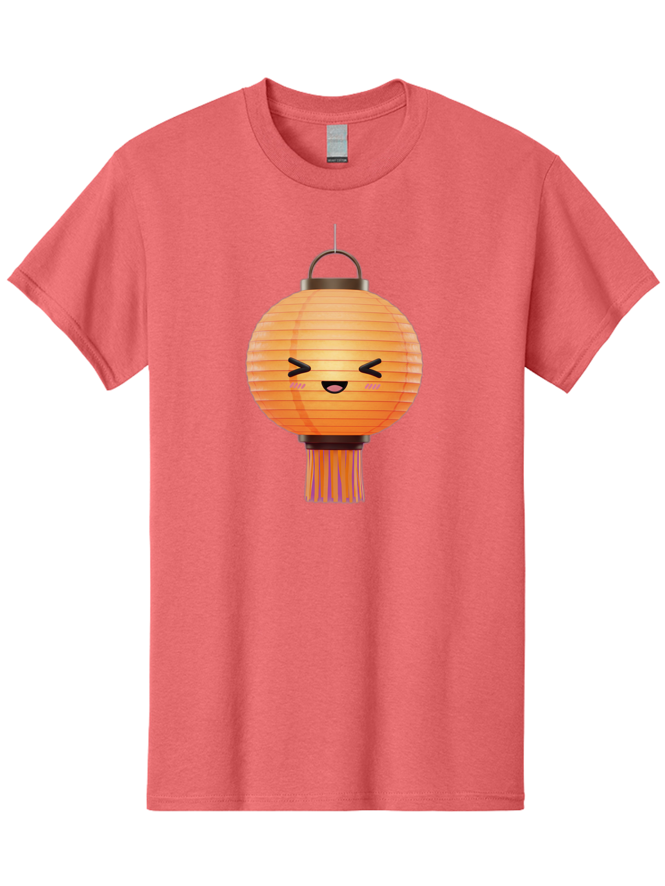 Paper-Lantern-3 Men'S Graphic Tee, 100% Cotton, Comfortable Casual Summer Wear, Machine Washable, Paper Lantern, Smiling Face, Hanging Decoration, Orange Color, Playful Design, Kawaii Style, Japanese Culture, Festive Atmosphere Bad403