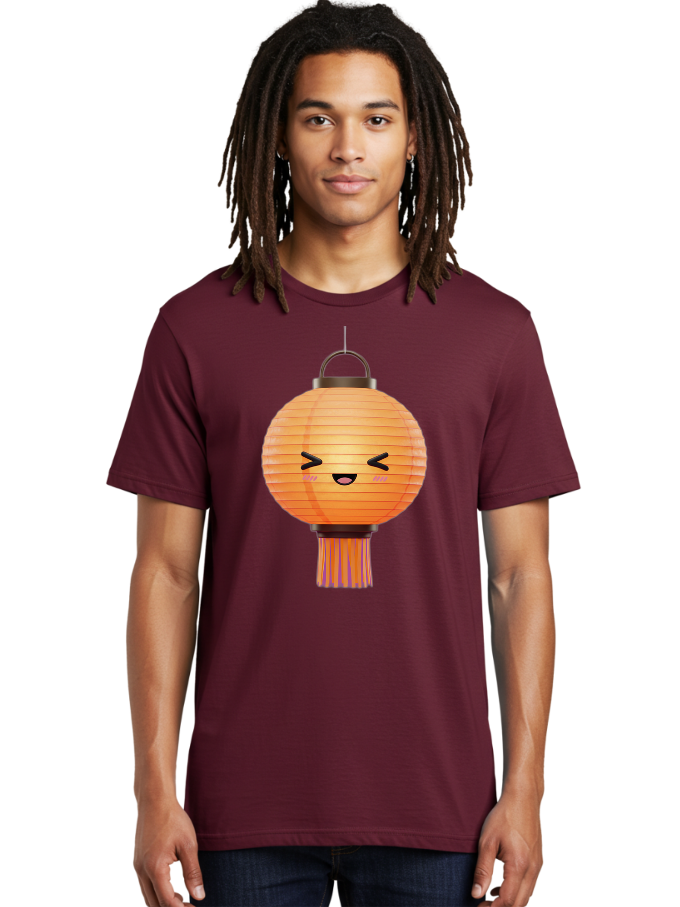 Paper-Lantern-3 Men'S Graphic Tee, 100% Cotton, Comfortable Casual Summer Wear, Machine Washable, Paper Lantern, Smiling Face, Hanging Decoration, Orange Color, Playful Design, Kawaii Style, Japanese Culture, Festive Atmosphere Bad403