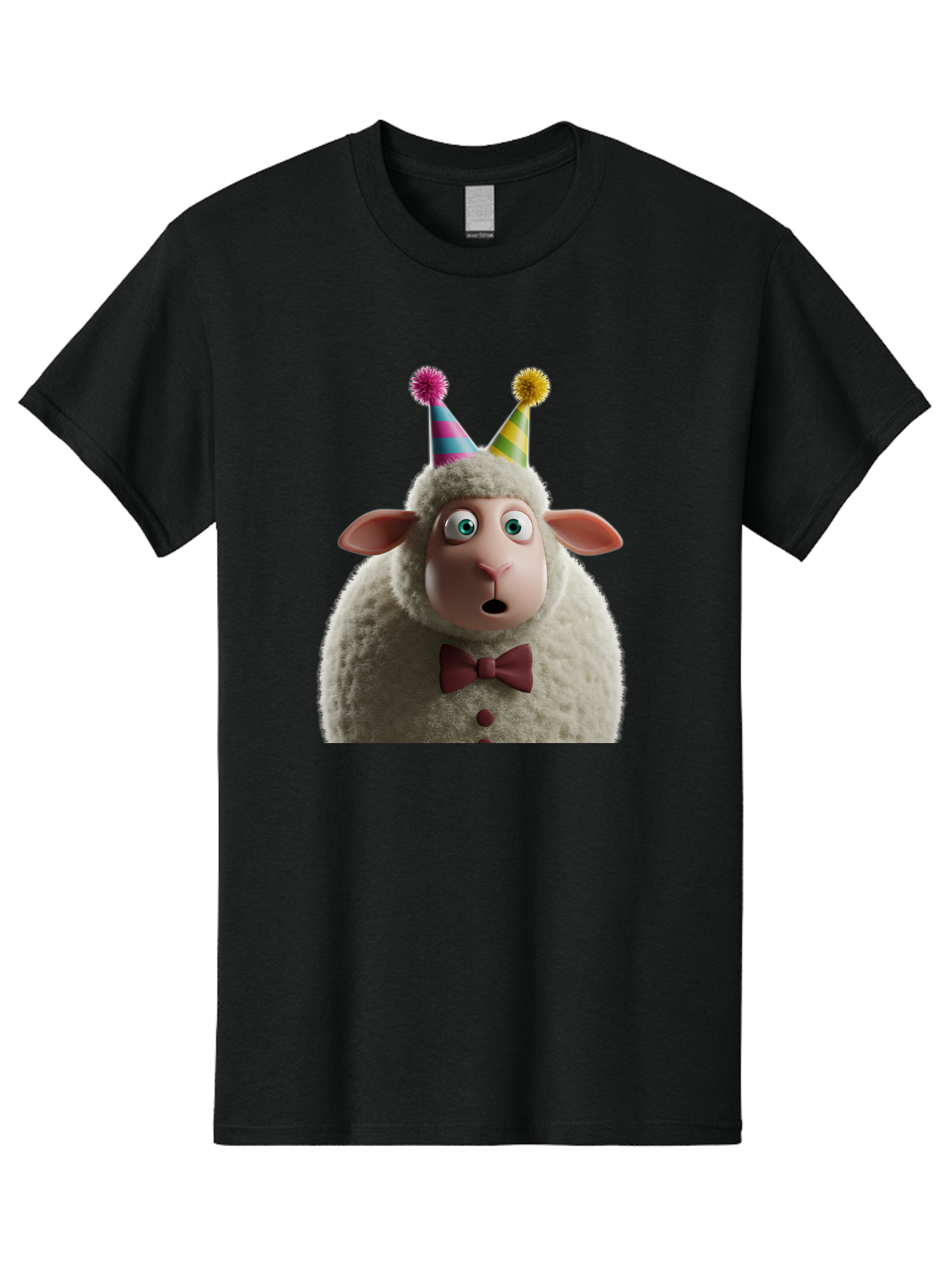 Party-Sheep Men'S Graphic Tee, 100% Cotton, Comfortable Casual Summer Wear, Machine Washable, Funny Sheep, Party Hat, Cute Animal, Surprised Expression, Cartoon Character, Festive Atmosphere, Humorous Illustration, Sheep Character, Bad408