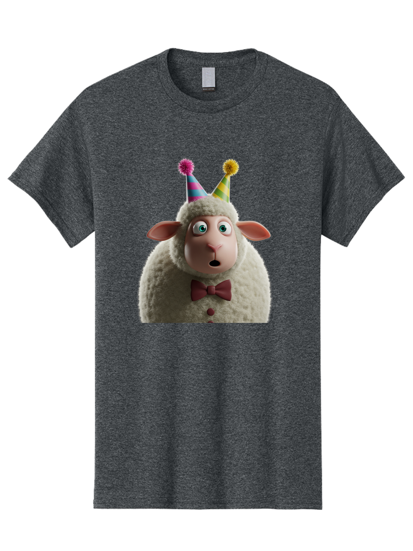 Party-Sheep Men'S Graphic Tee, 100% Cotton, Comfortable Casual Summer Wear, Machine Washable, Funny Sheep, Party Hat, Cute Animal, Surprised Expression, Cartoon Character, Festive Atmosphere, Humorous Illustration, Sheep Character, Bad408