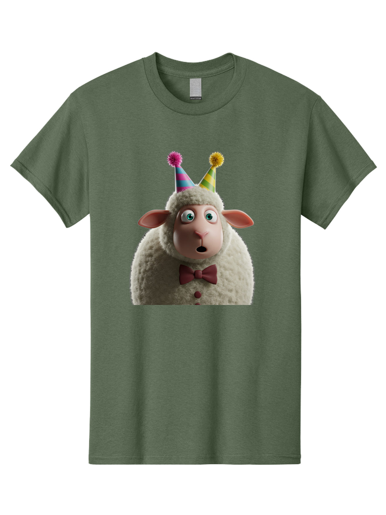 Party-Sheep Men'S Graphic Tee, 100% Cotton, Comfortable Casual Summer Wear, Machine Washable, Funny Sheep, Party Hat, Cute Animal, Surprised Expression, Cartoon Character, Festive Atmosphere, Humorous Illustration, Sheep Character, Bad408