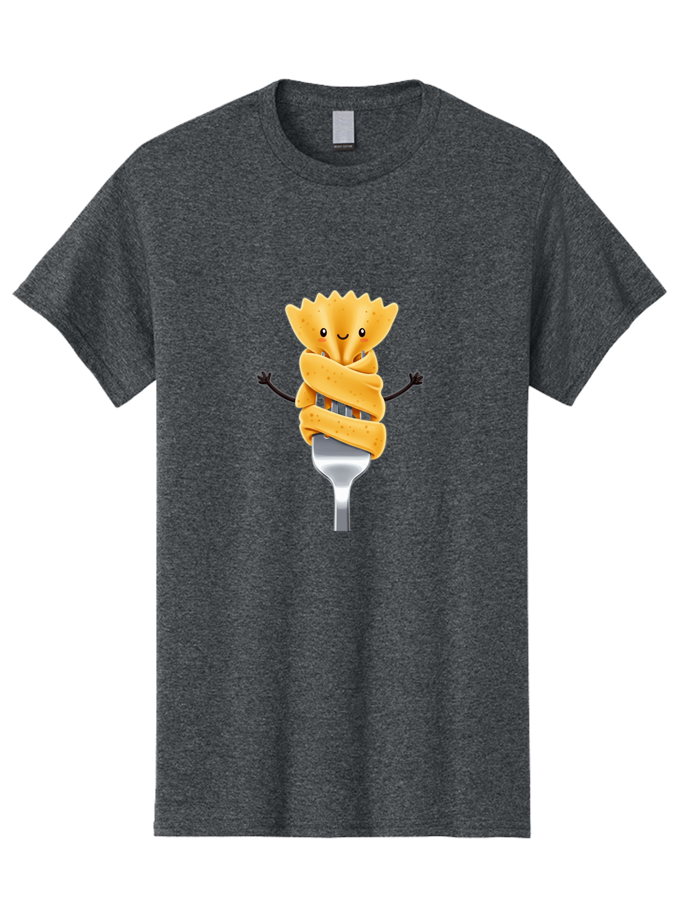 Pasta-Character Men'S Graphic Tee, 100% Cotton, Comfortable Casual Summer Wear, Machine Washable, Pasta On A Fork, Cartoon Character, Happy Expression, Fork Prongs, Pasta Wrapping, Playful Food, Whimsical Illustration, Fun Mealtime, Bad409