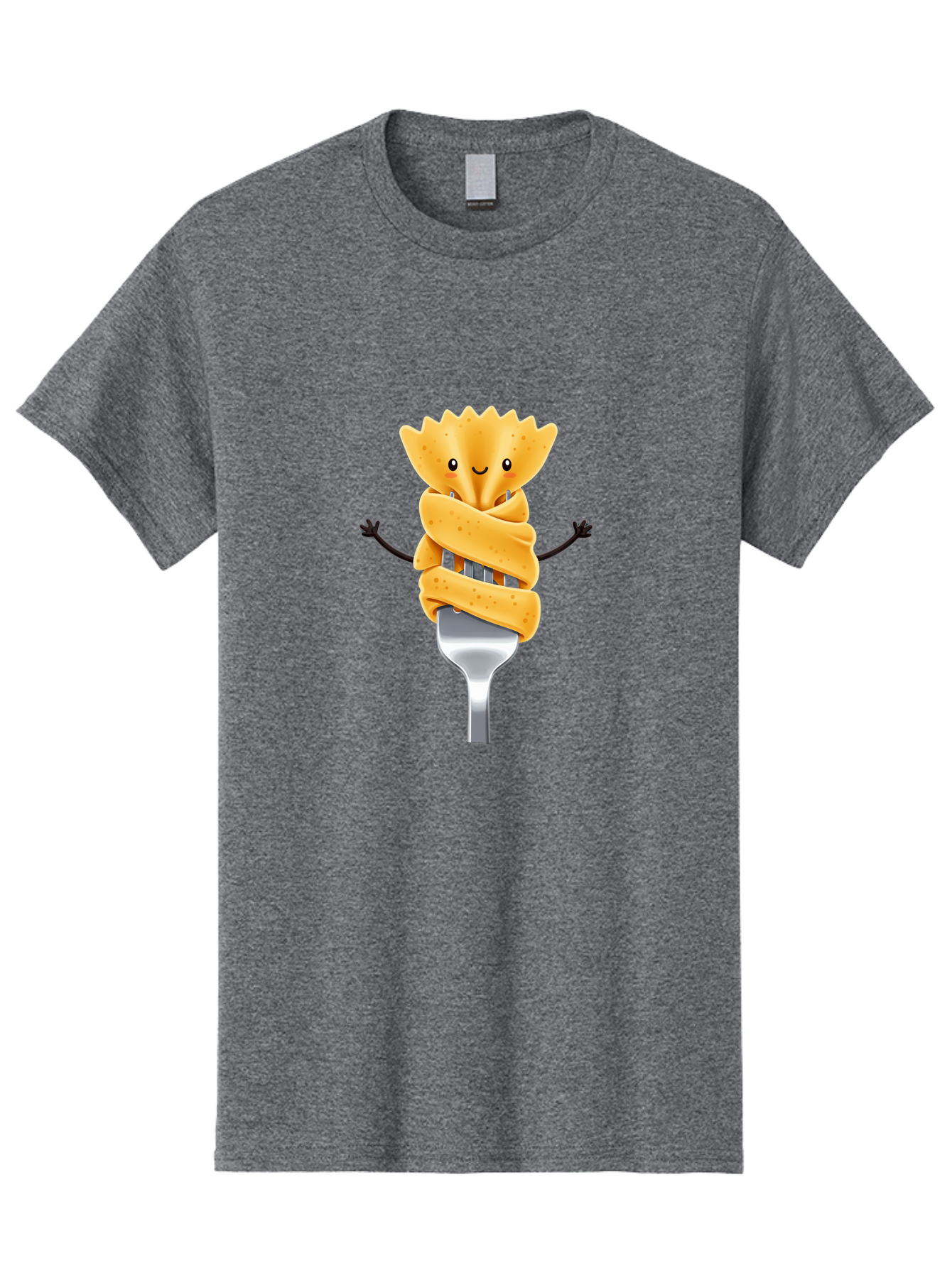 Pasta-Character Men'S Graphic Tee, 100% Cotton, Comfortable Casual Summer Wear, Machine Washable, Pasta On A Fork, Cartoon Character, Happy Expression, Fork Prongs, Pasta Wrapping, Playful Food, Whimsical Illustration, Fun Mealtime, Bad409