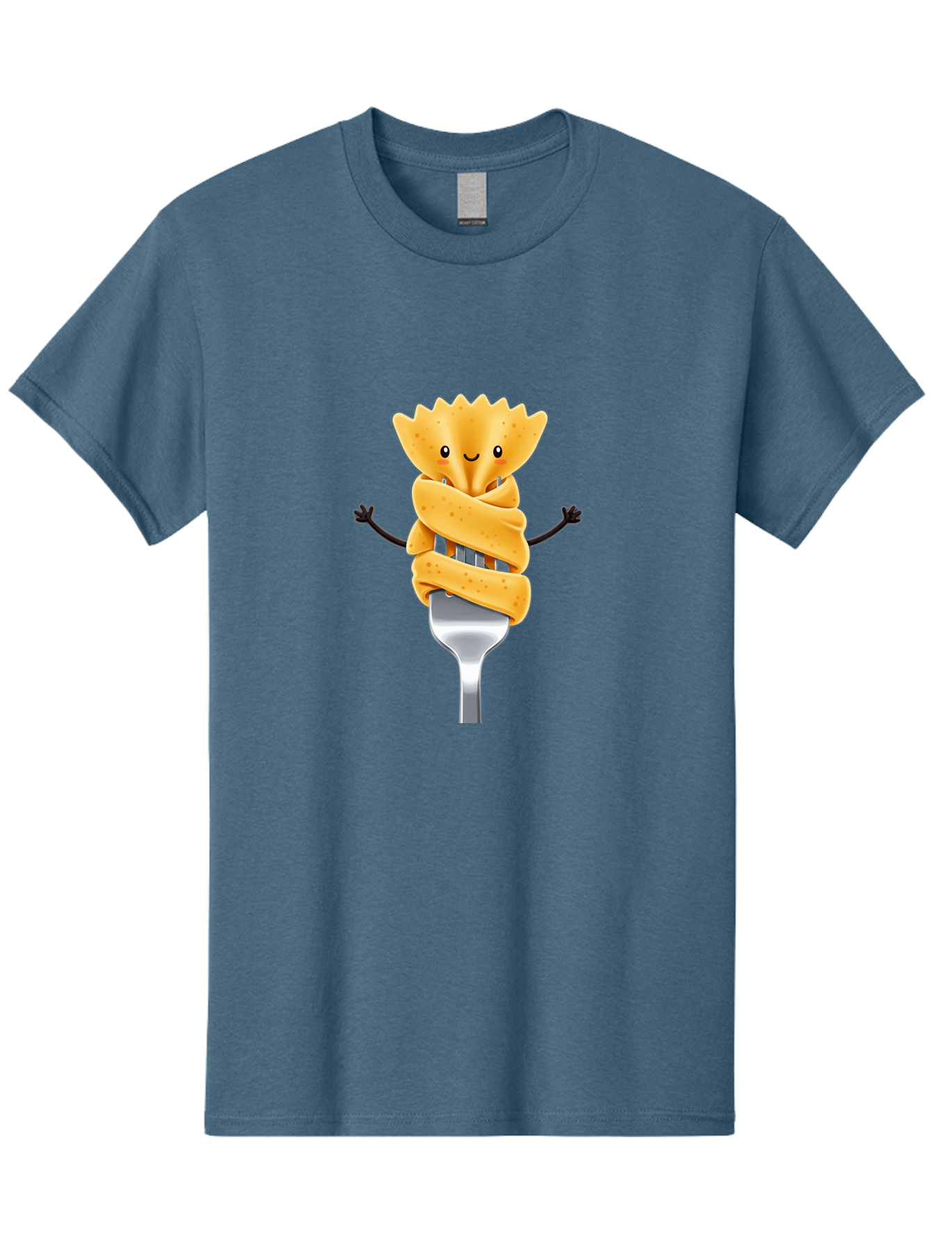 Pasta-Character Men'S Graphic Tee, 100% Cotton, Comfortable Casual Summer Wear, Machine Washable, Pasta On A Fork, Cartoon Character, Happy Expression, Fork Prongs, Pasta Wrapping, Playful Food, Whimsical Illustration, Fun Mealtime, Bad409