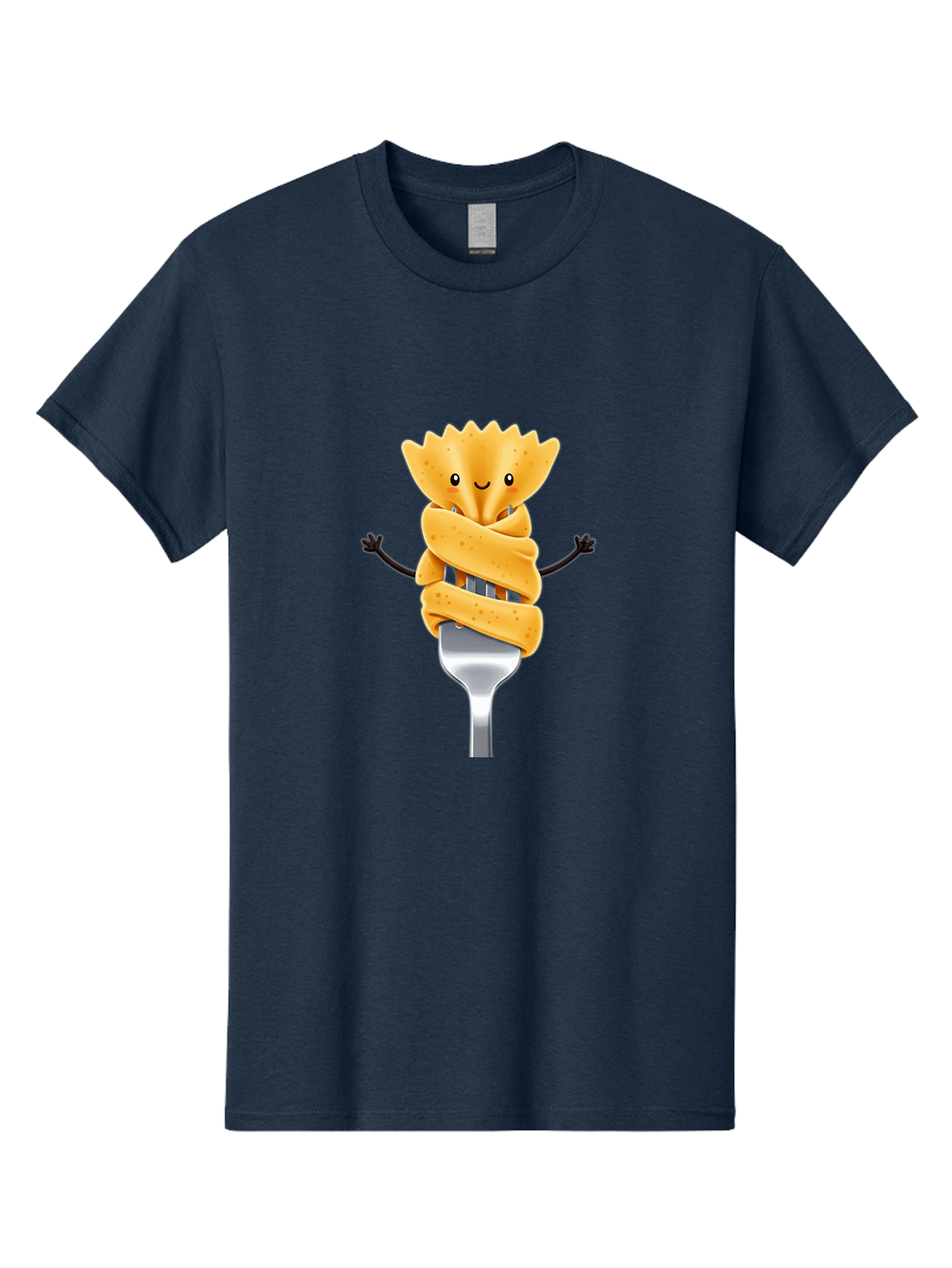 Pasta-Character Men'S Graphic Tee, 100% Cotton, Comfortable Casual Summer Wear, Machine Washable, Pasta On A Fork, Cartoon Character, Happy Expression, Fork Prongs, Pasta Wrapping, Playful Food, Whimsical Illustration, Fun Mealtime, Bad409