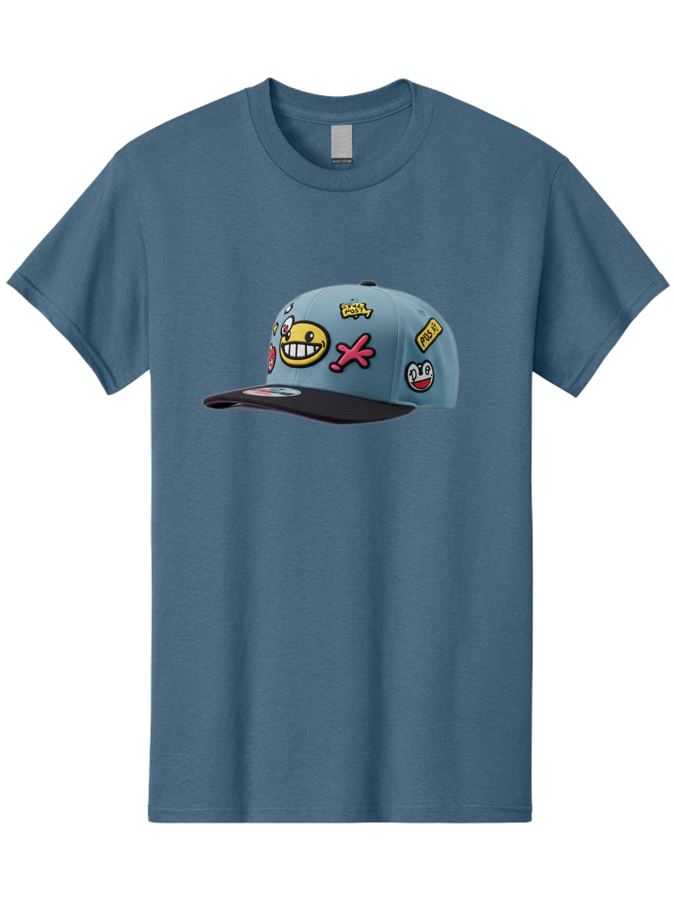 Pawz Men'S Graphic Tee, 100% Cotton, Comfortable Casual Summer Wear, Machine Washable, Streetwear Baseball Cap, Paul G Patches, Cartoon Smiley Face, Fashion Accessory, Street Style, Youth Culture, Graphic Design Bad410
